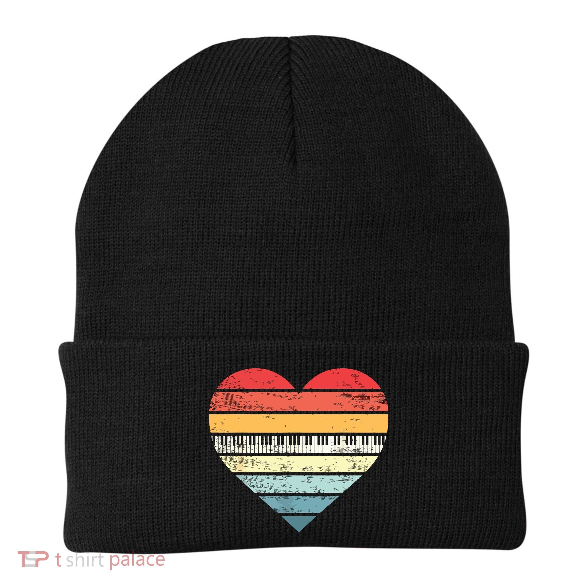 Pianist Gifts Retro Sunset Piano Keyboard Player Teacher Beanie
