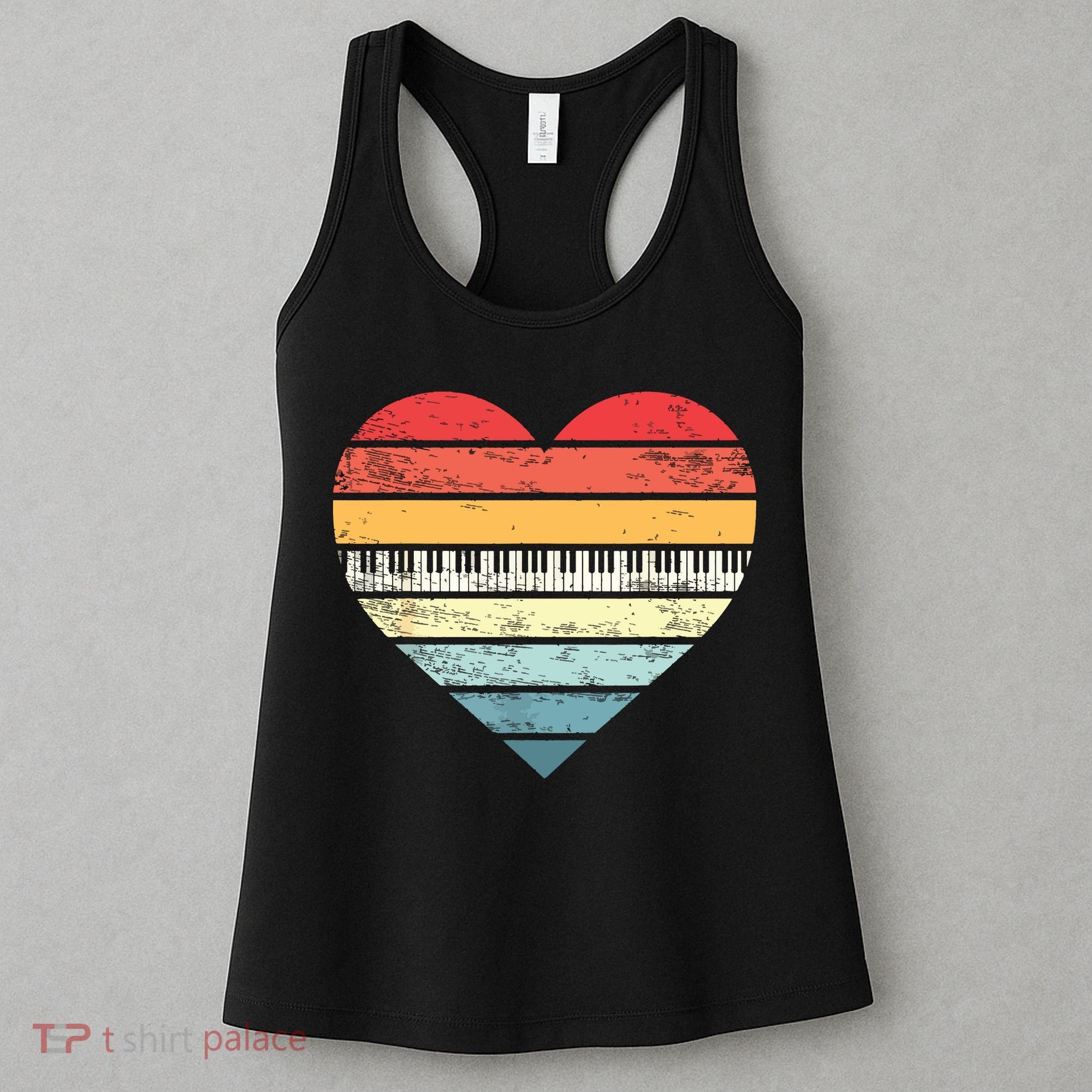 Pianist Gifts Retro Sunset Piano Keyboard Player Teacher Women's Tank Top