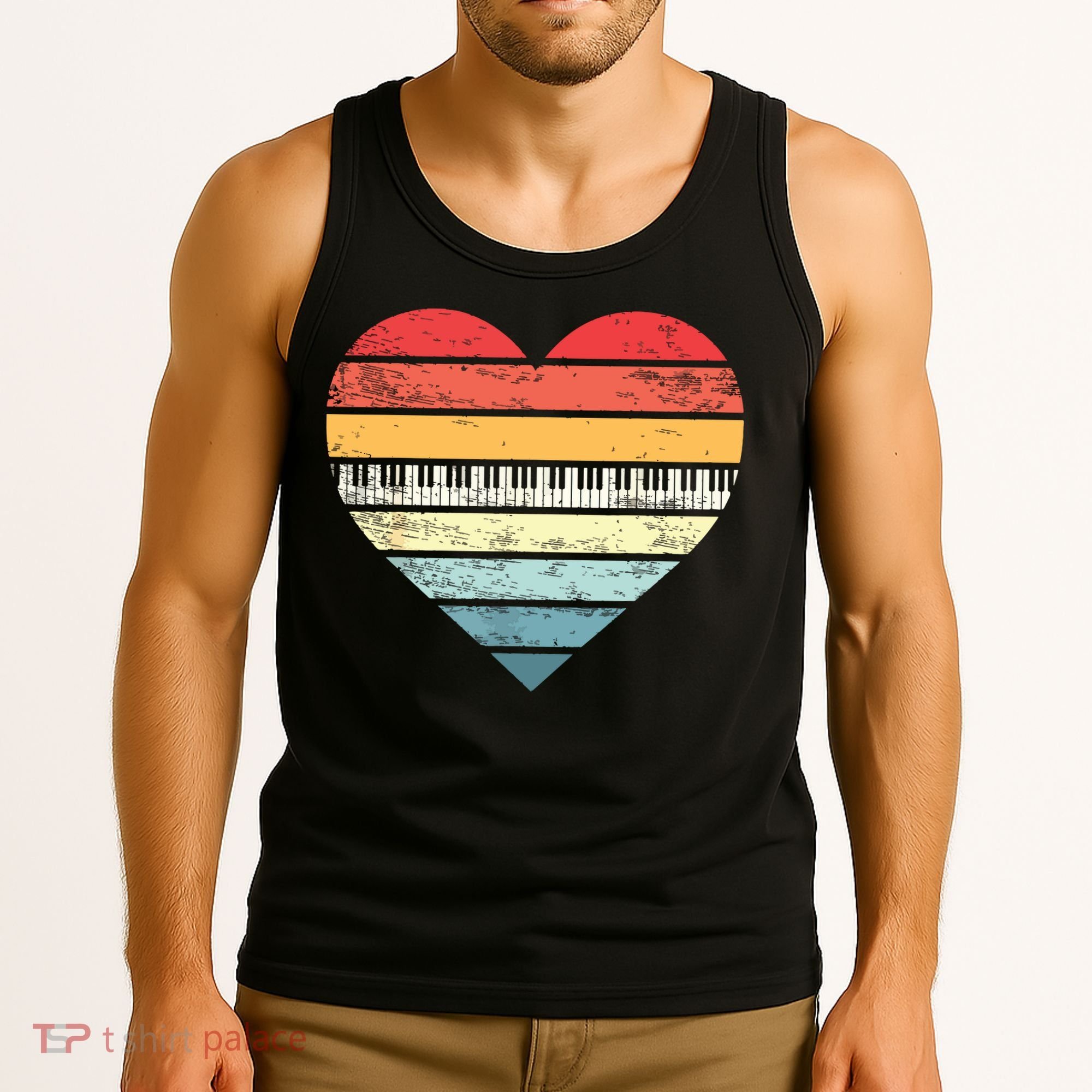Pianist Gifts Retro Sunset Piano Keyboard Player Teacher Tank Top