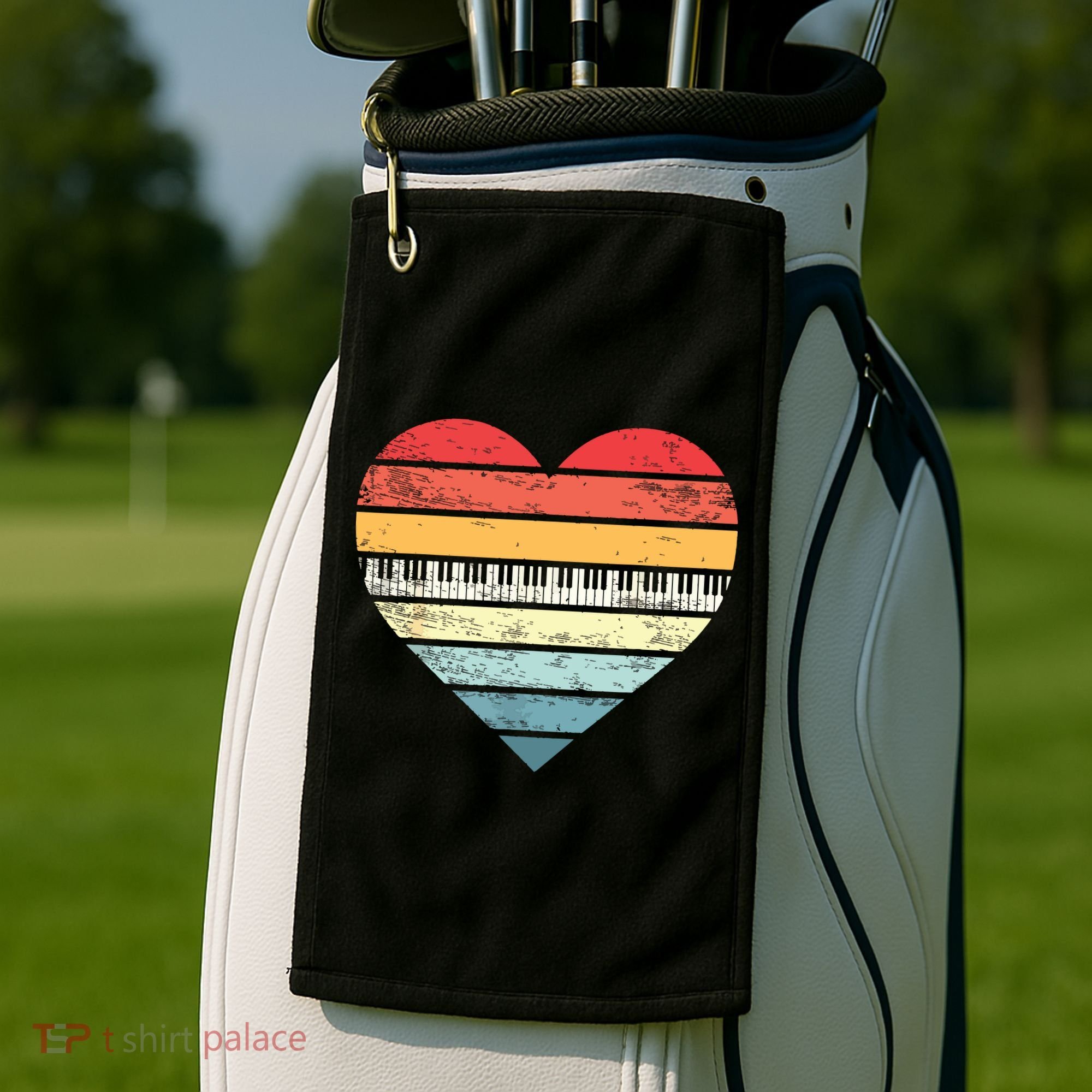 Pianist Gifts Retro Sunset Piano Keyboard Player Teacher Golf Towel