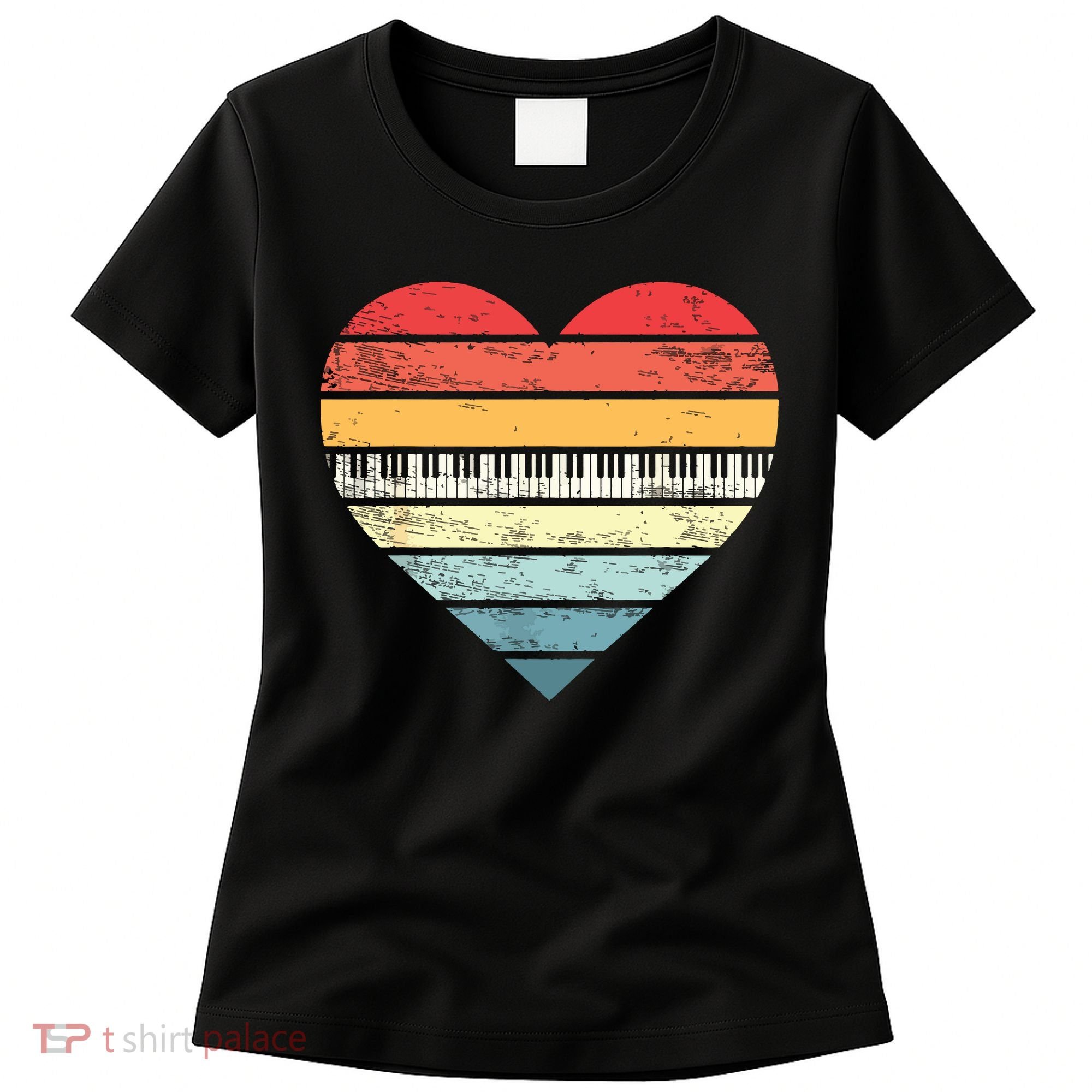 Pianist Gifts Retro Sunset Piano Keyboard Player Teacher Women's T-Shirt