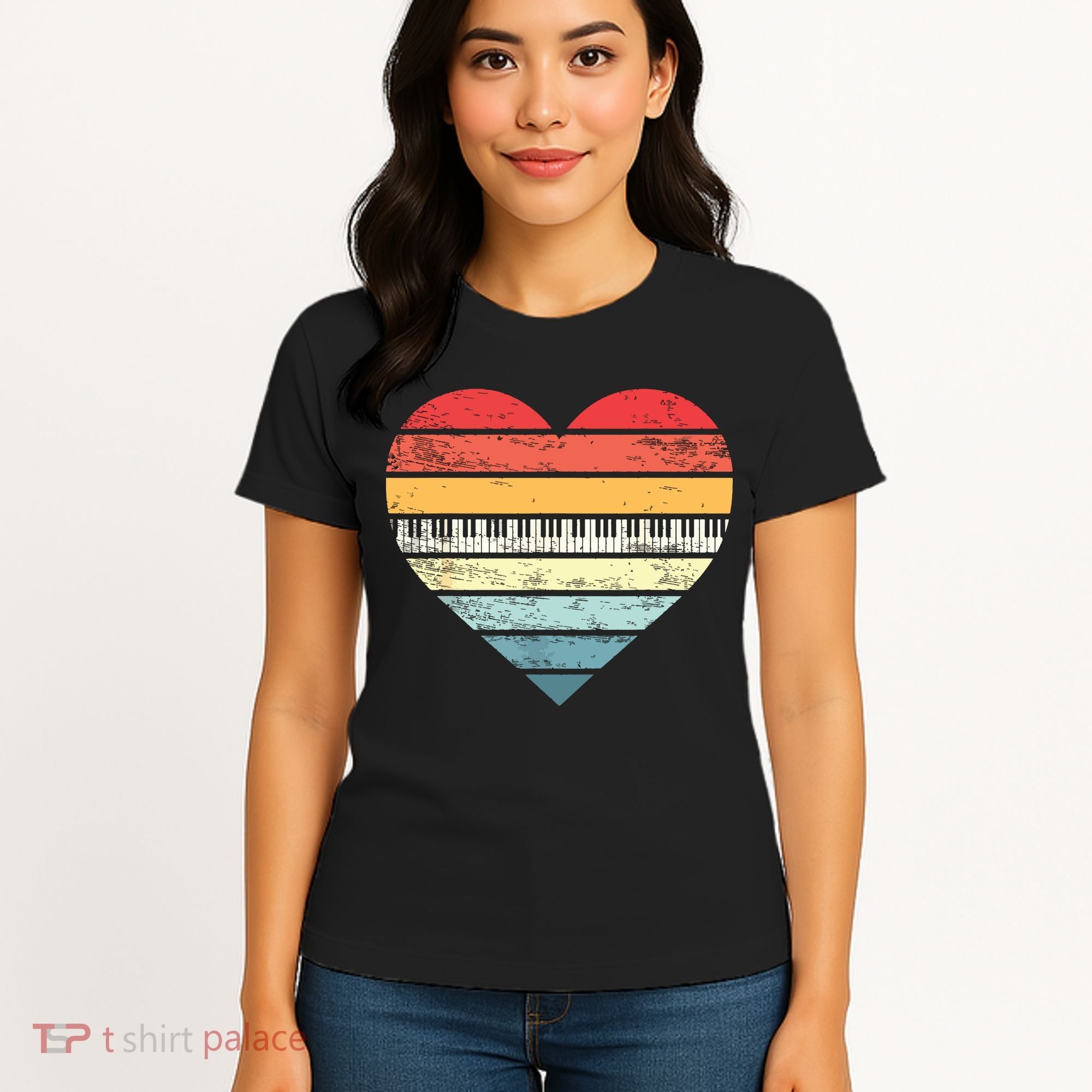 Pianist Gifts Retro Sunset Piano Keyboard Player Teacher Women's T-Shirt