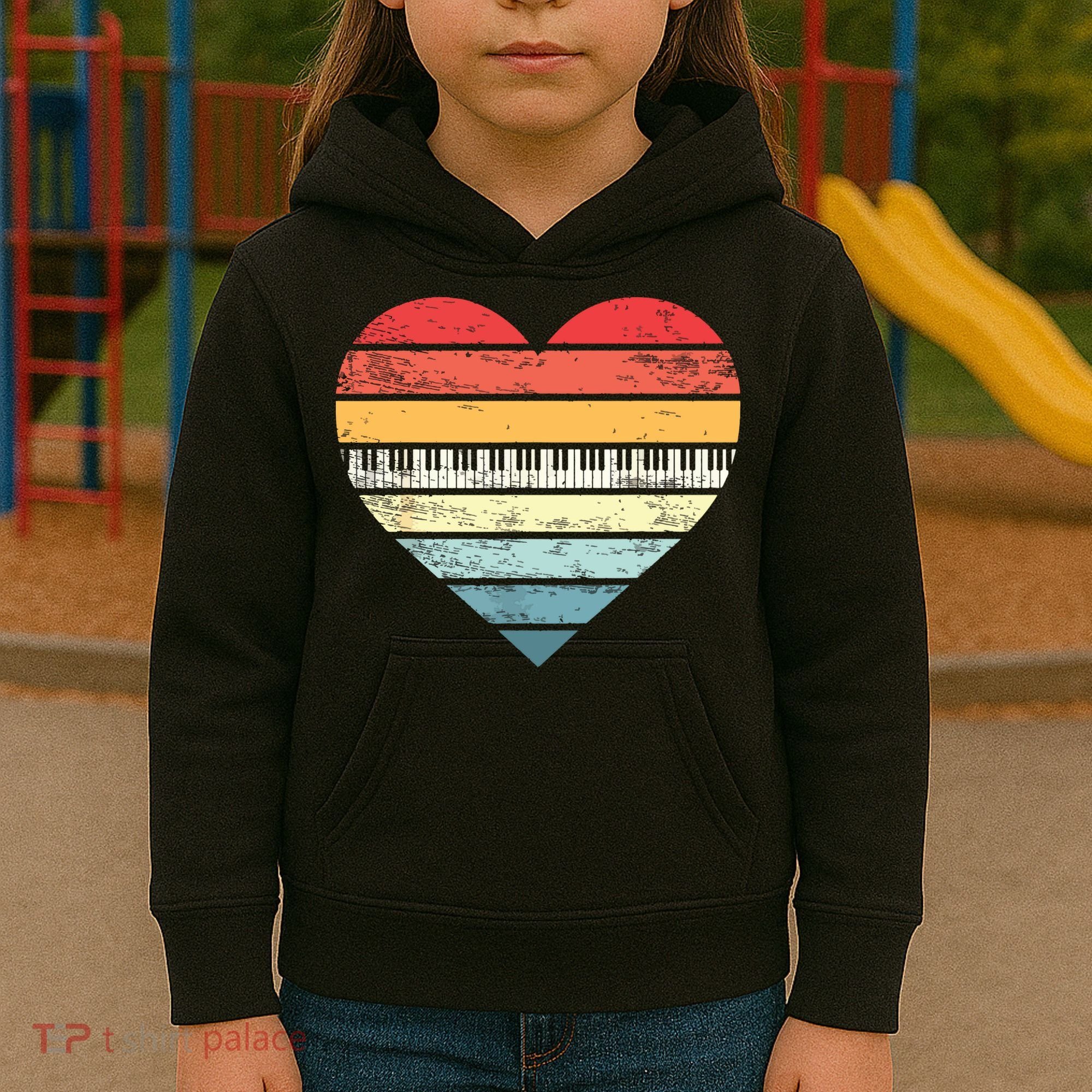 Pianist Gifts Retro Sunset Piano Keyboard Player Teacher Kids Hoodie