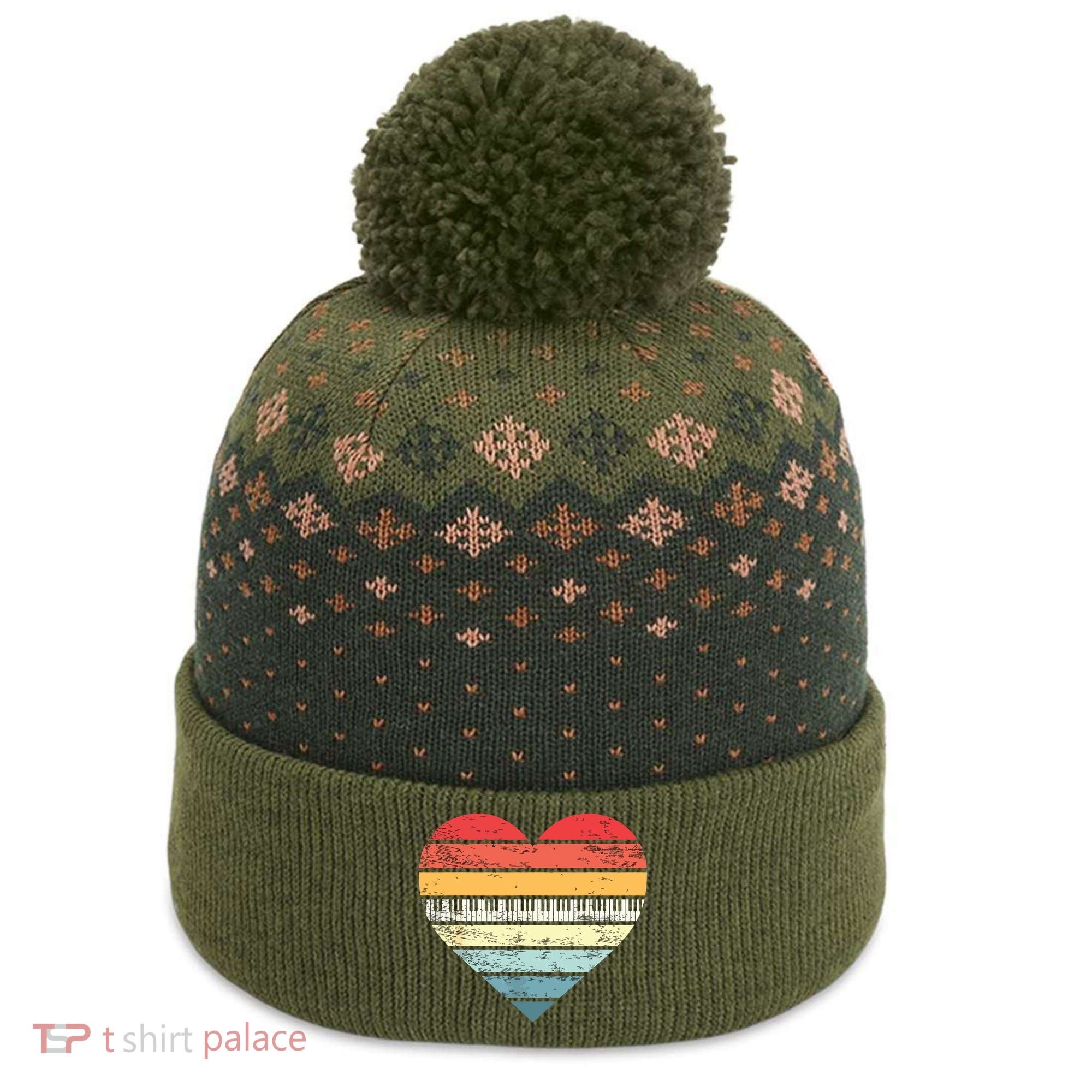 Pianist Gifts Retro Sunset Piano Keyboard Player Teacher The Baniff Cuffed Pom Beanie