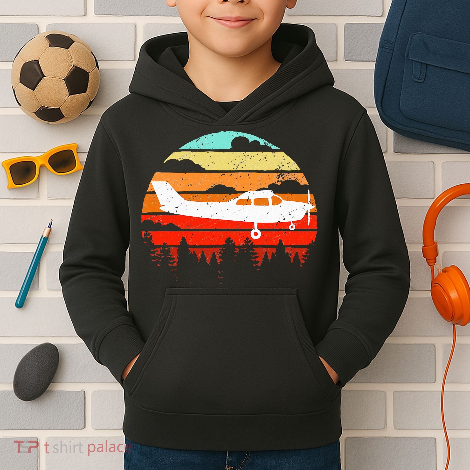 Pilot Gift Retro C172 Aircraft Flying Aviation Kids Hoodie