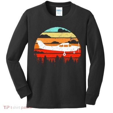 Pilot Gift Retro C172 Aircraft Flying Aviation Kids Long Sleeve Shirt