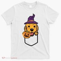 Pocket Golden Retriever Witch Halloween Dog Women T-Shirt thumb 0