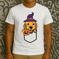 Pocket Golden Retriever Witch Halloween Dog Women T-Shirt thumb 3