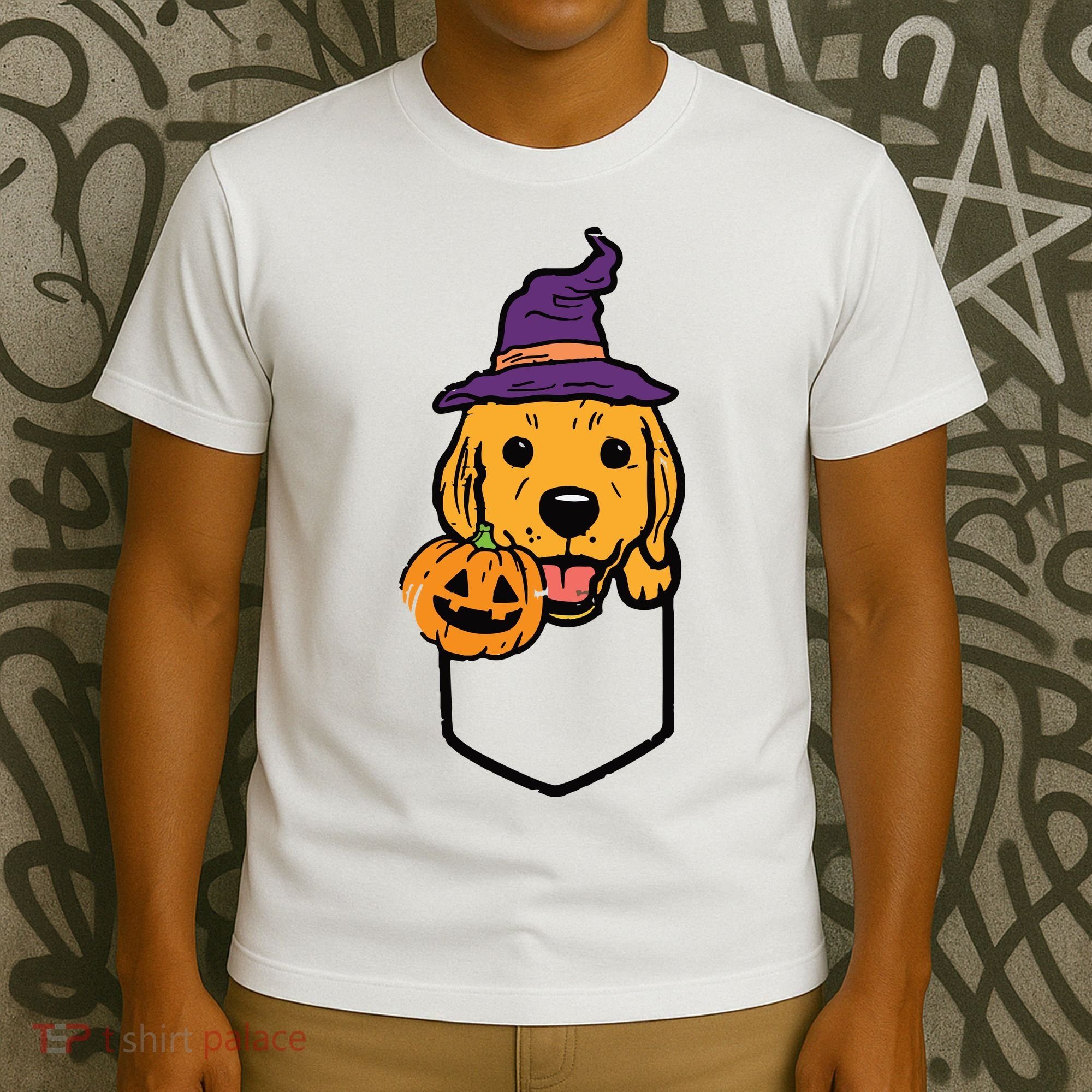 Pocket Golden Retriever Witch Halloween Dog Women T-Shirt