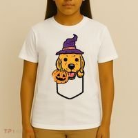Pocket Golden Retriever Witch Halloween Dog Women T-Shirt thumb 4