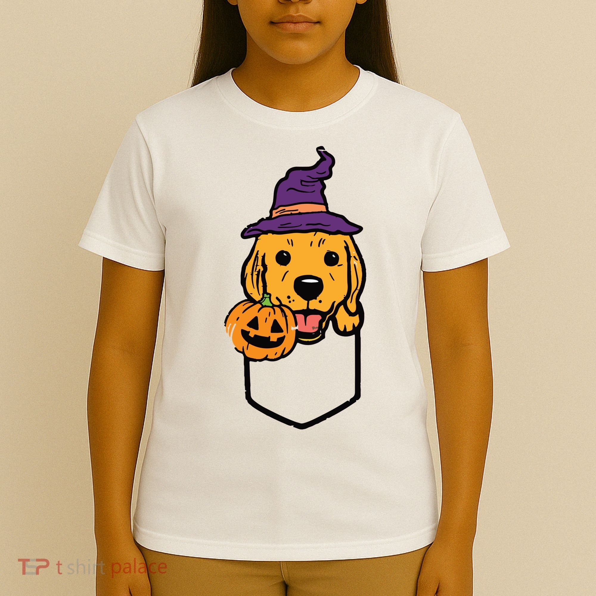 Pocket Golden Retriever Witch Halloween Dog Women T-Shirt