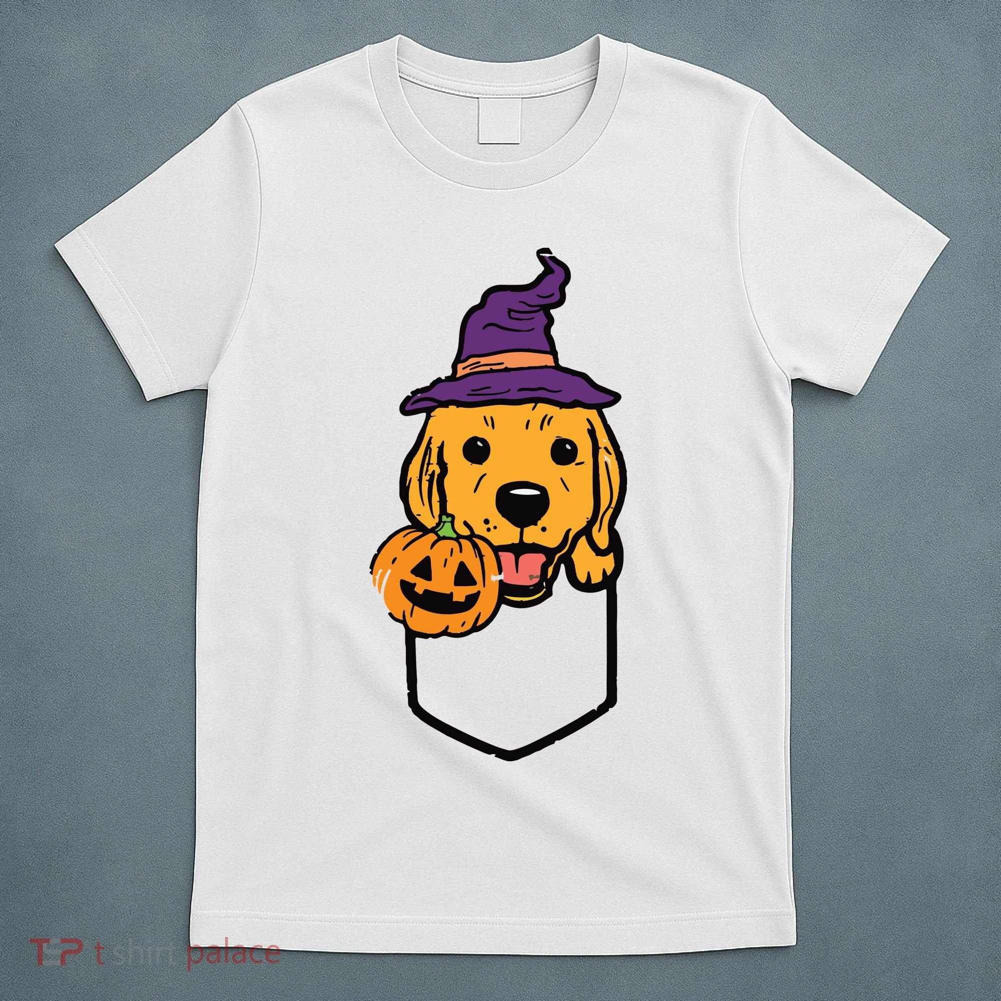 Pocket Golden Retriever Witch Halloween Dog Women T-Shirt