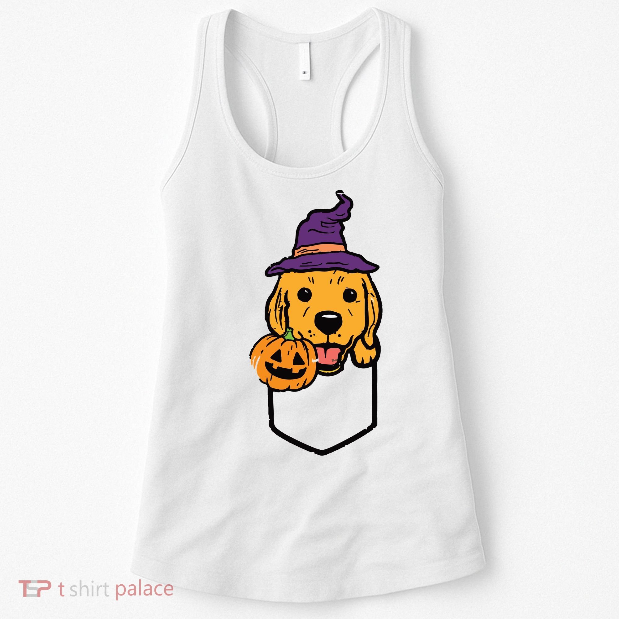 Pocket Golden Retriever Witch Halloween Dog Women Women's Tank Top