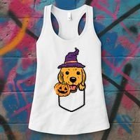 Pocket Golden Retriever Witch Halloween Dog Women Women's Tank Top thumb 3