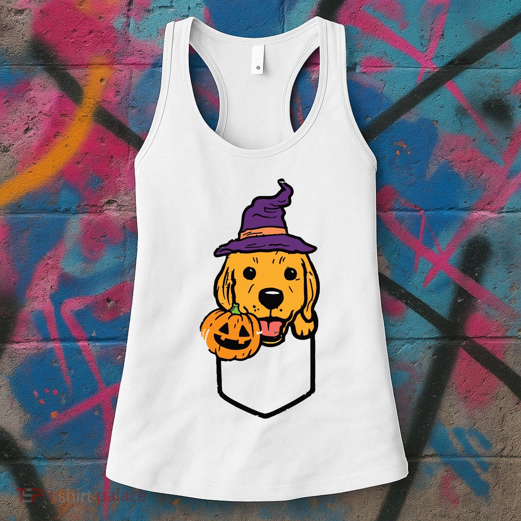 Pocket Golden Retriever Witch Halloween Dog Women Women's Tank Top