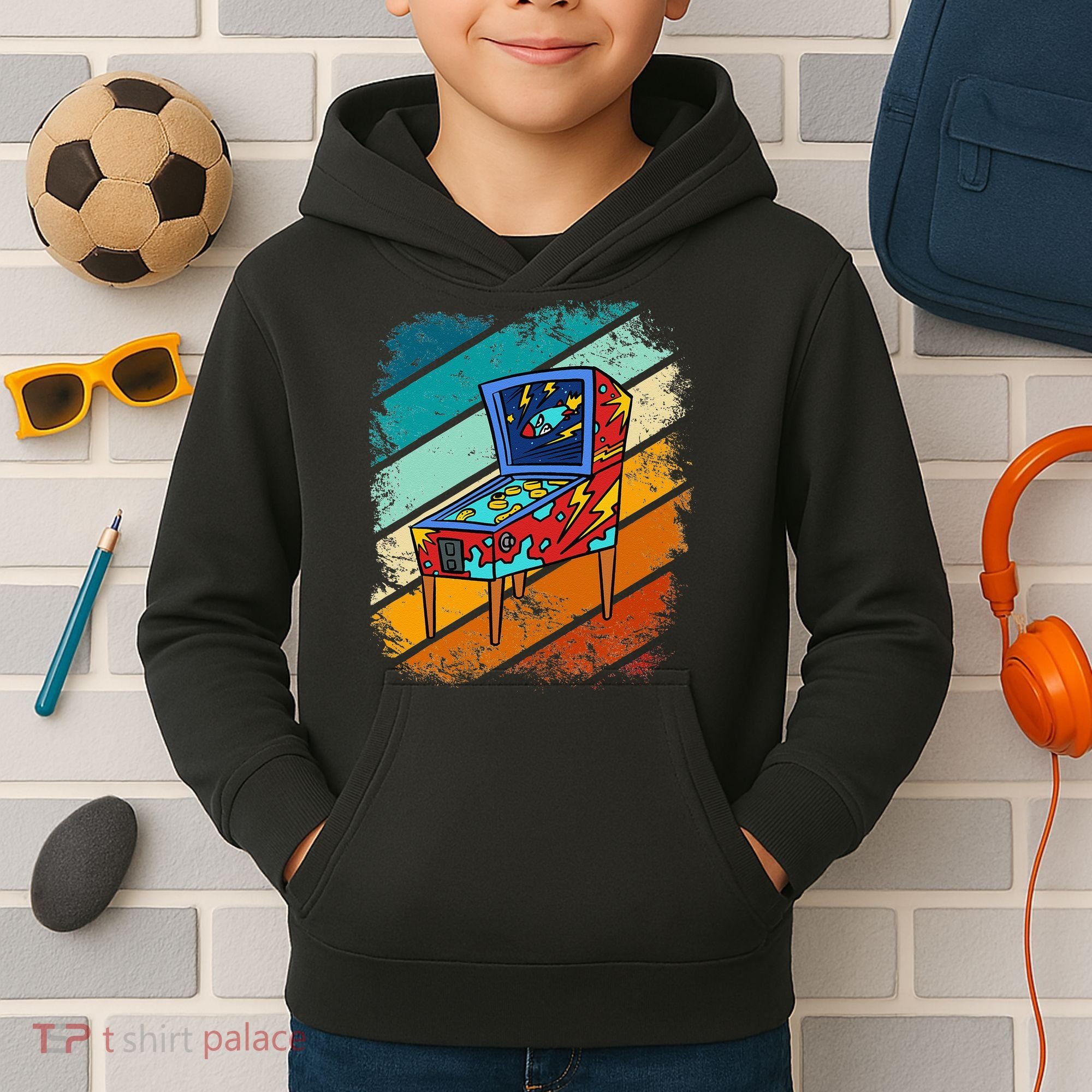Pinball Gamer Retro Classic Arcade Machine Pin Ball Kids Hoodie