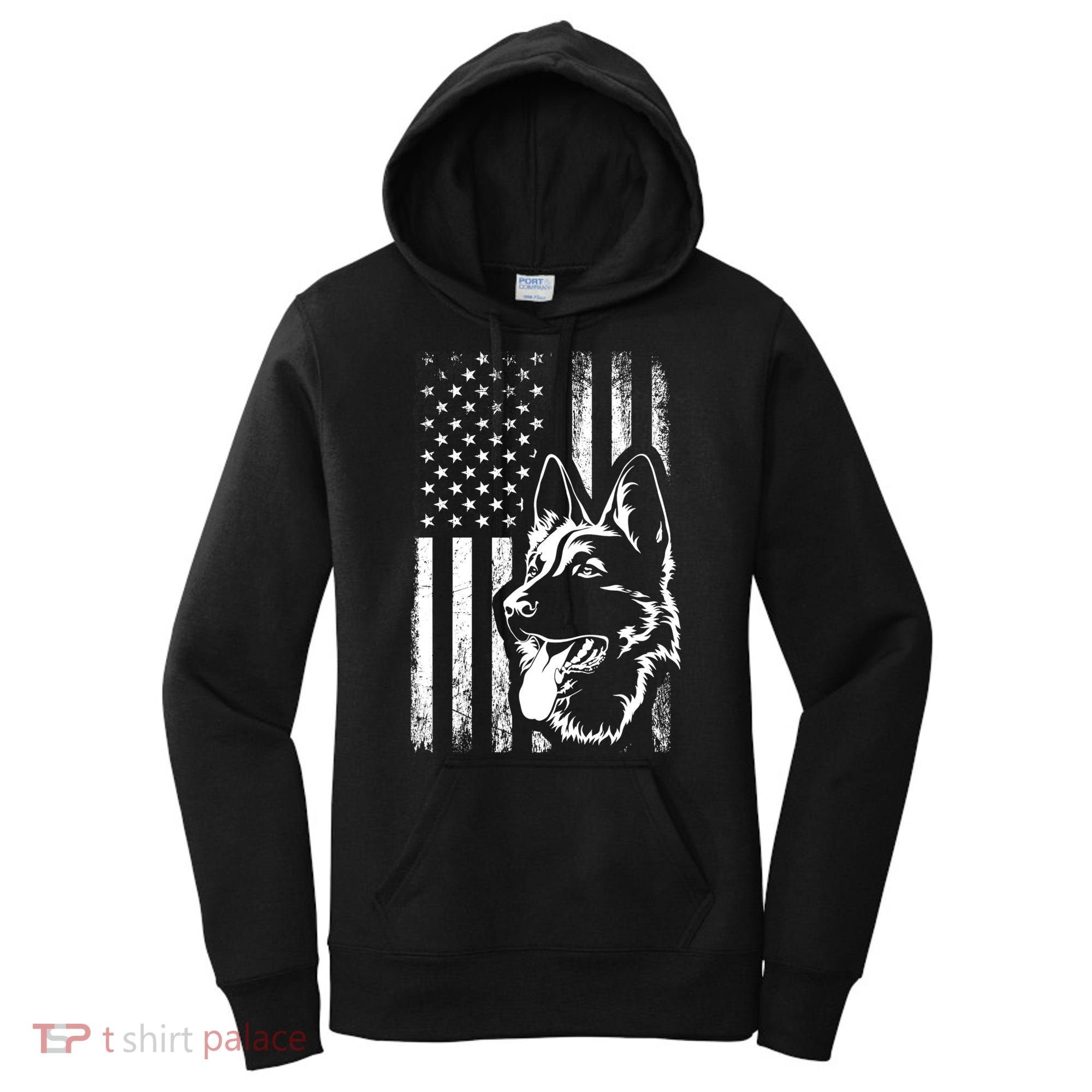 Patriotic German Shepherd AMERICAN FLAG Dog Lover Gift TShirt Women's Hoodie