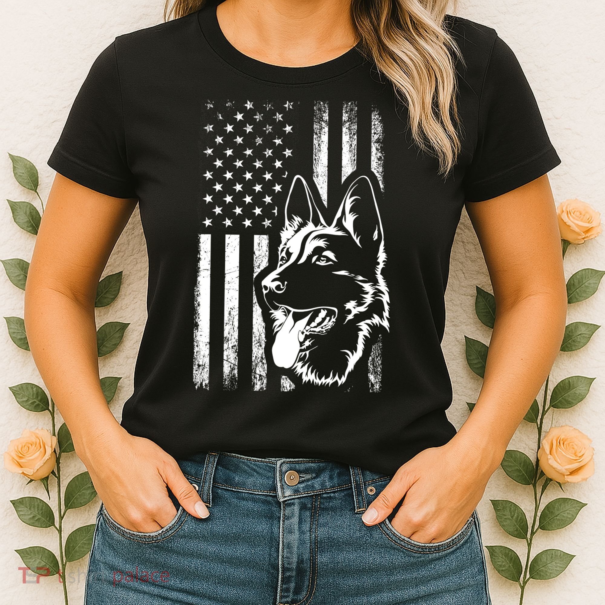 Patriotic German Shepherd AMERICAN FLAG Dog Lover Gift TShirt Women's T-Shirt