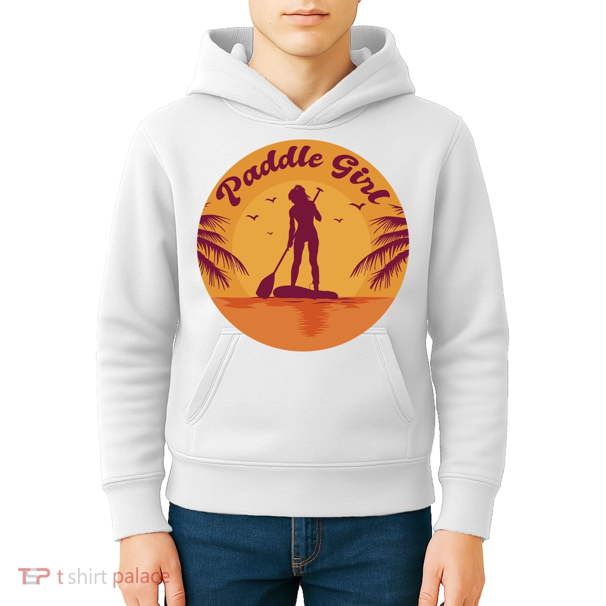 Paddle Girl Sunset Sport Kids Hoodie