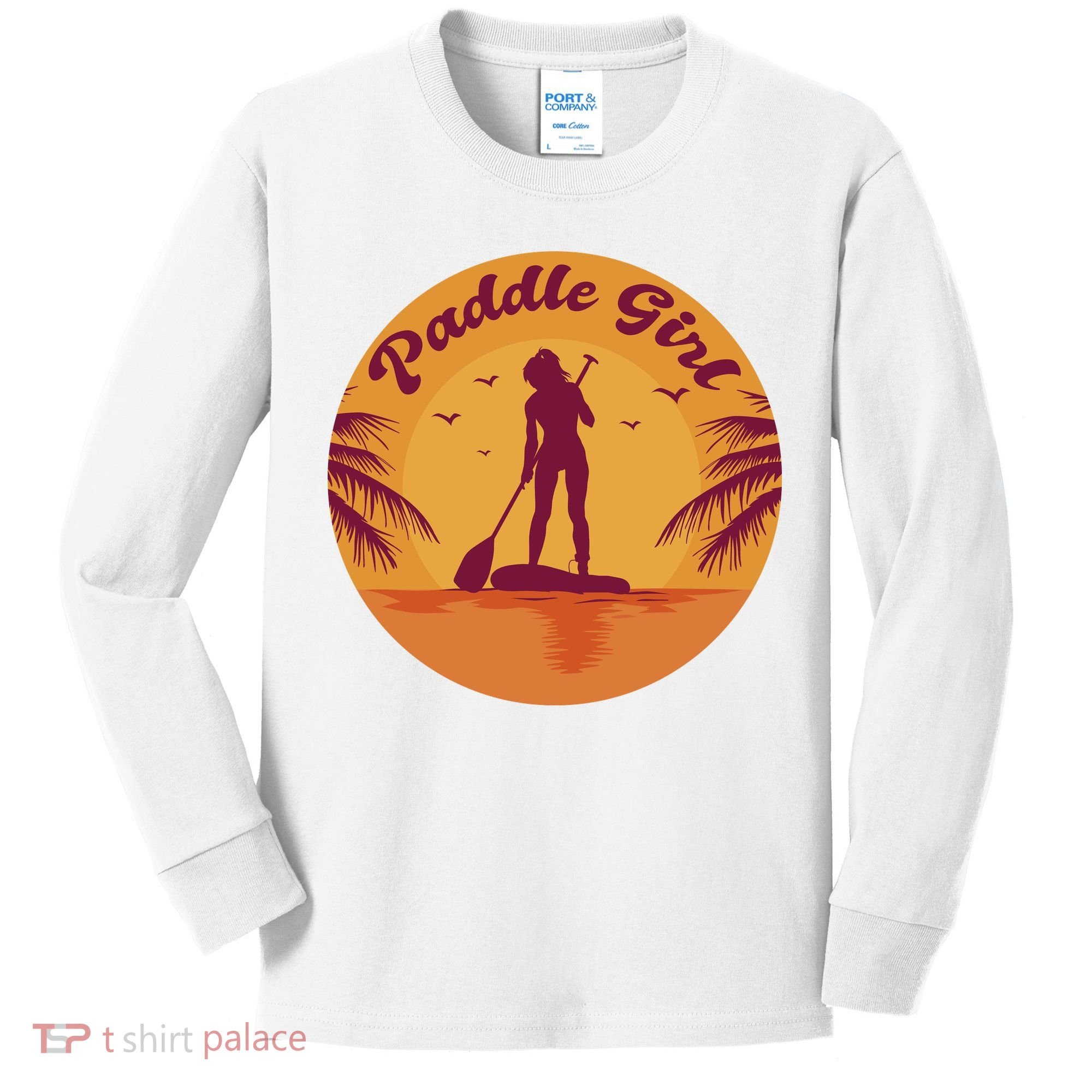 Paddle Girl Sunset Sport Kids Long Sleeve Shirt