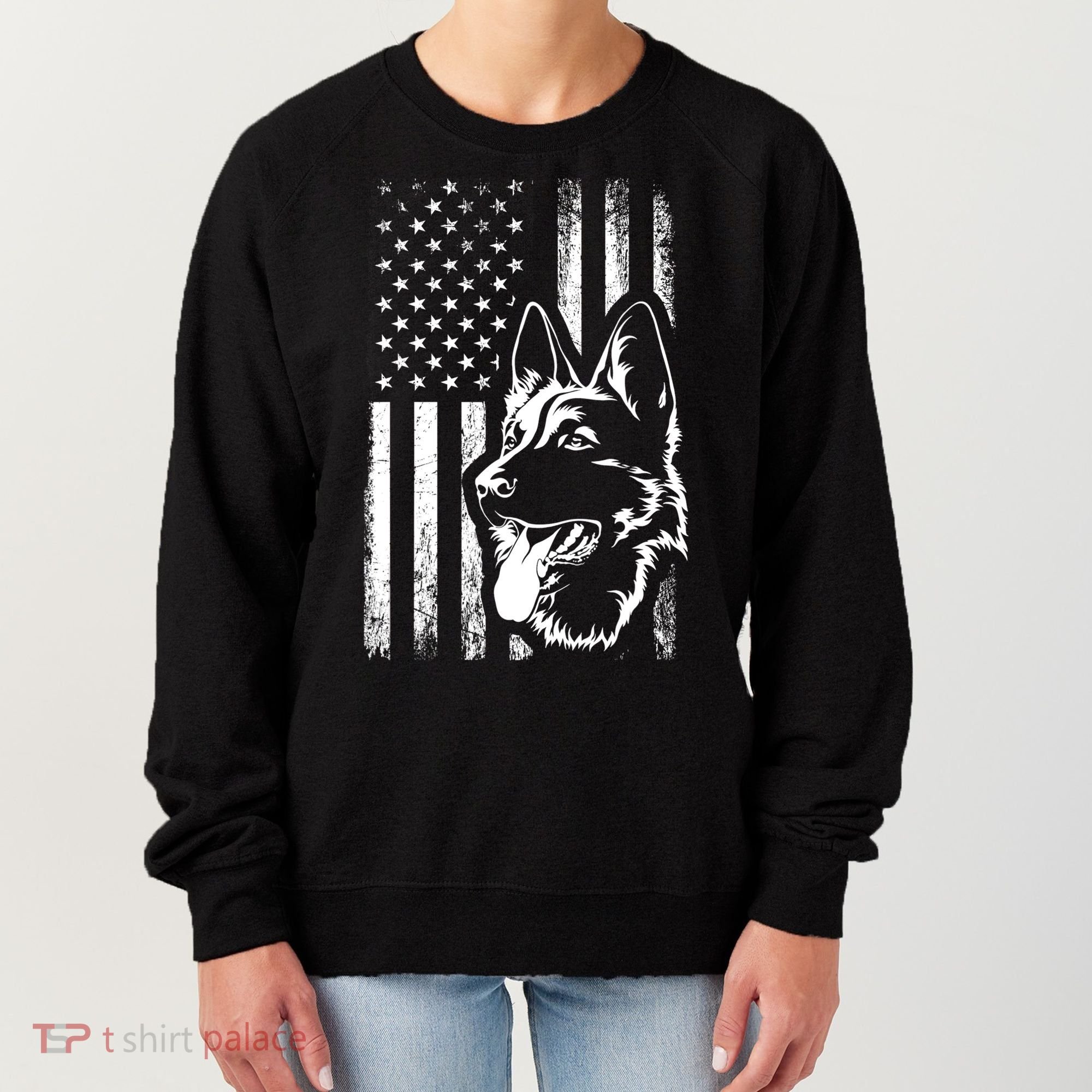 Patriotic German Shepherd AMERICAN FLAG Dog Lover Gift TShirt Women's Sweatshirt