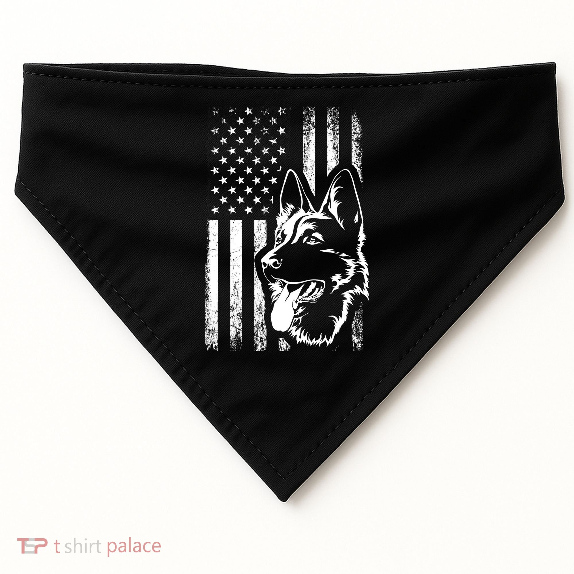 Patriotic German Shepherd AMERICAN FLAG Dog Lover Gift TShirt USA-Made Doggie Bandana