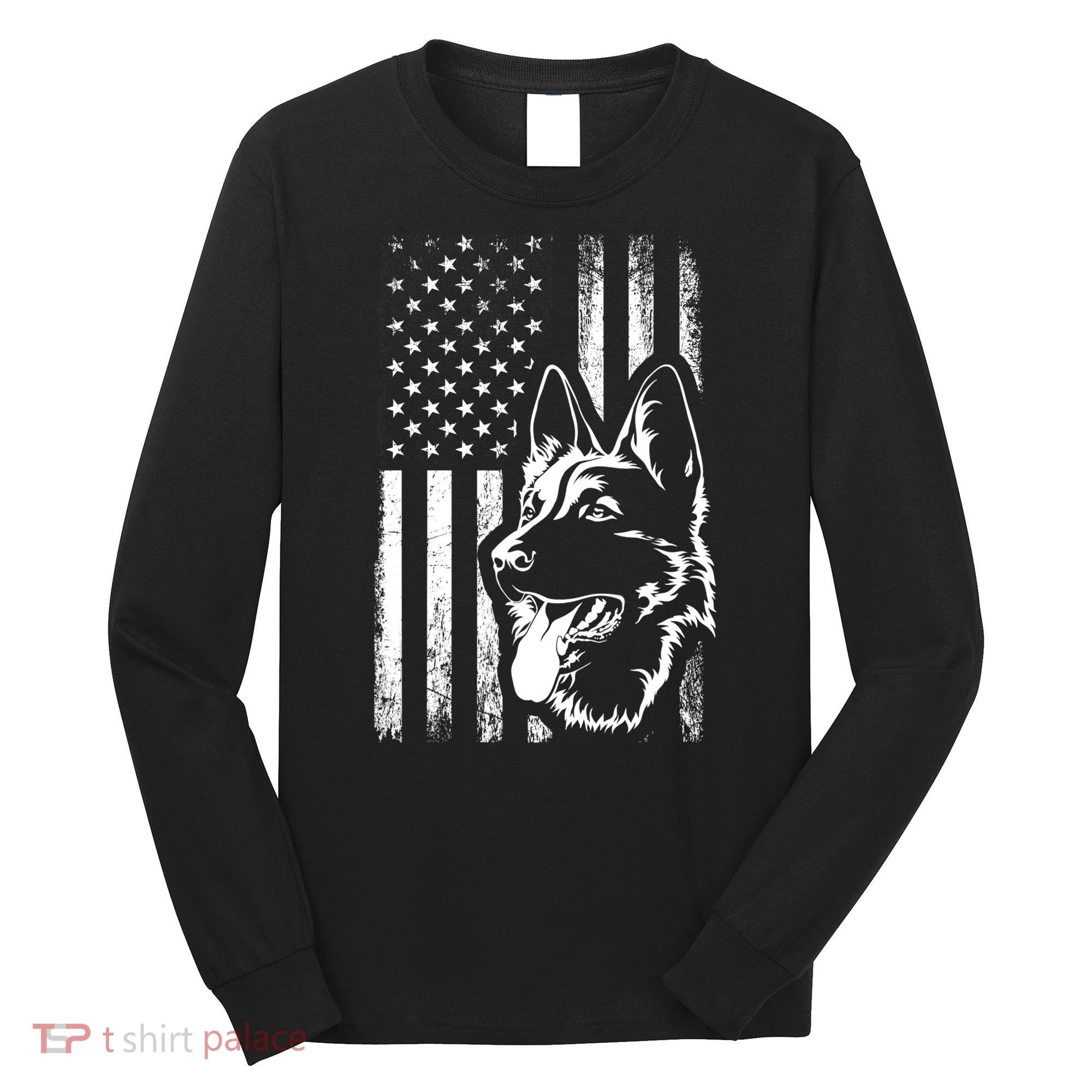 Patriotic German Shepherd AMERICAN FLAG Dog Lover Gift TShirt Long Sleeve Shirt