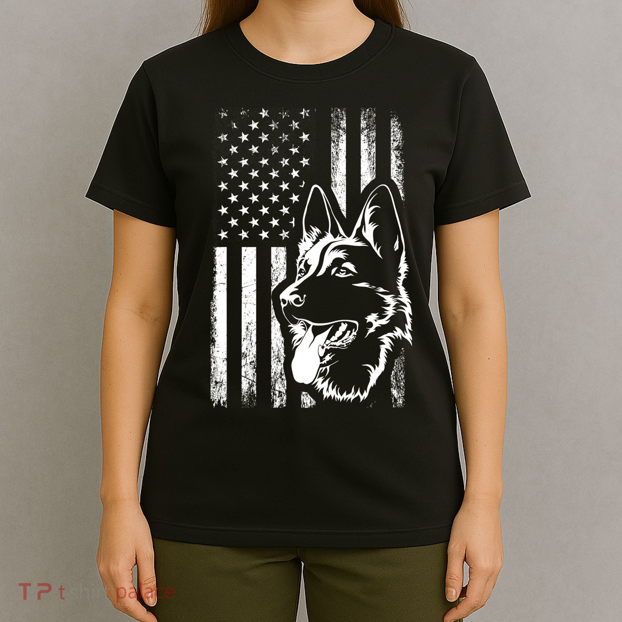 Patriotic German Shepherd AMERICAN FLAG Dog Lover Gift TShirt T-Shirt