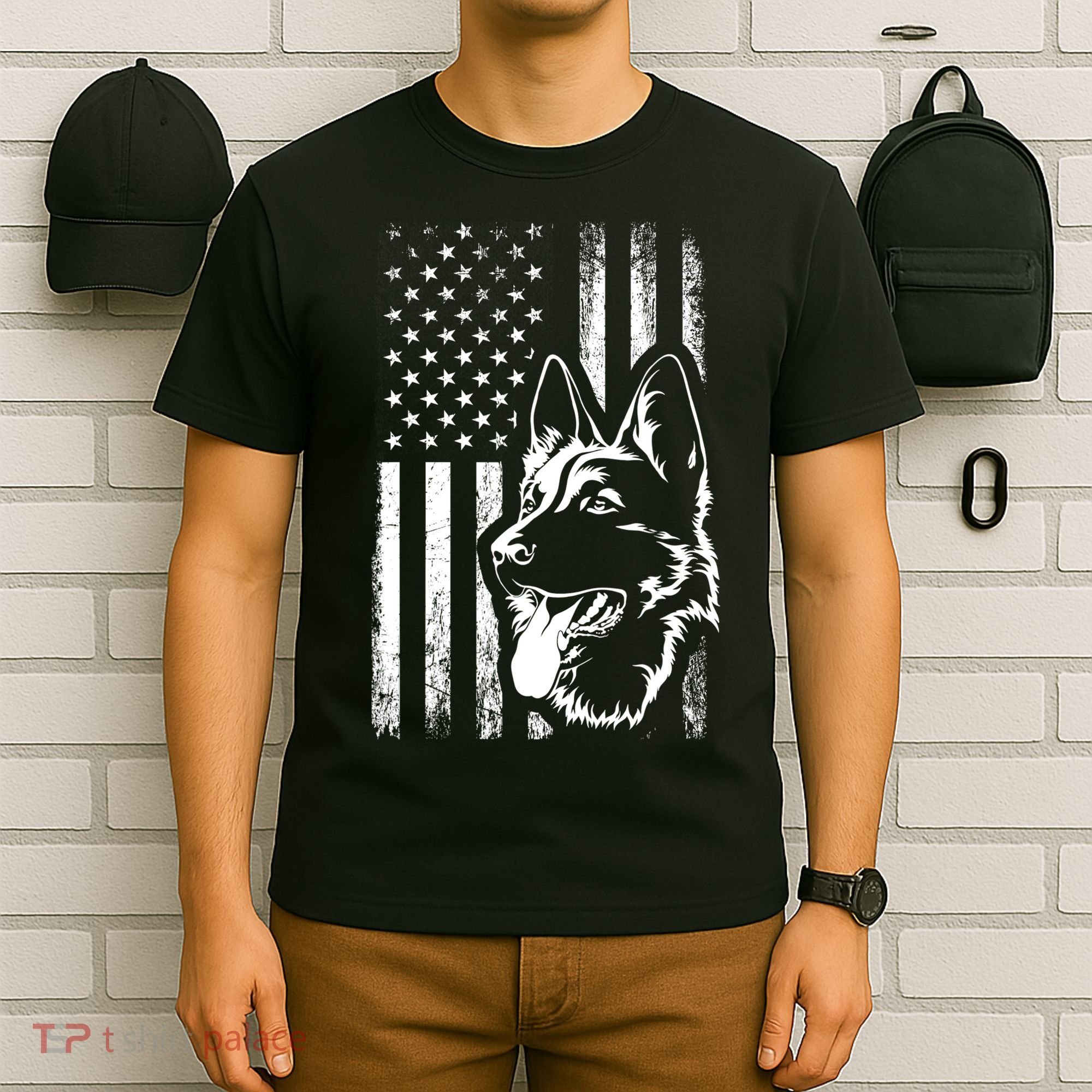 Patriotic German Shepherd AMERICAN FLAG Dog Lover Gift TShirt T-Shirt