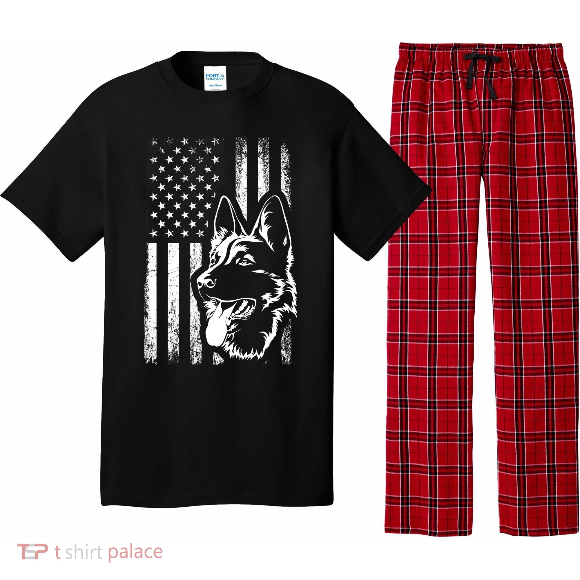 Patriotic German Shepherd AMERICAN FLAG Dog Lover Gift TShirt Pajama Set