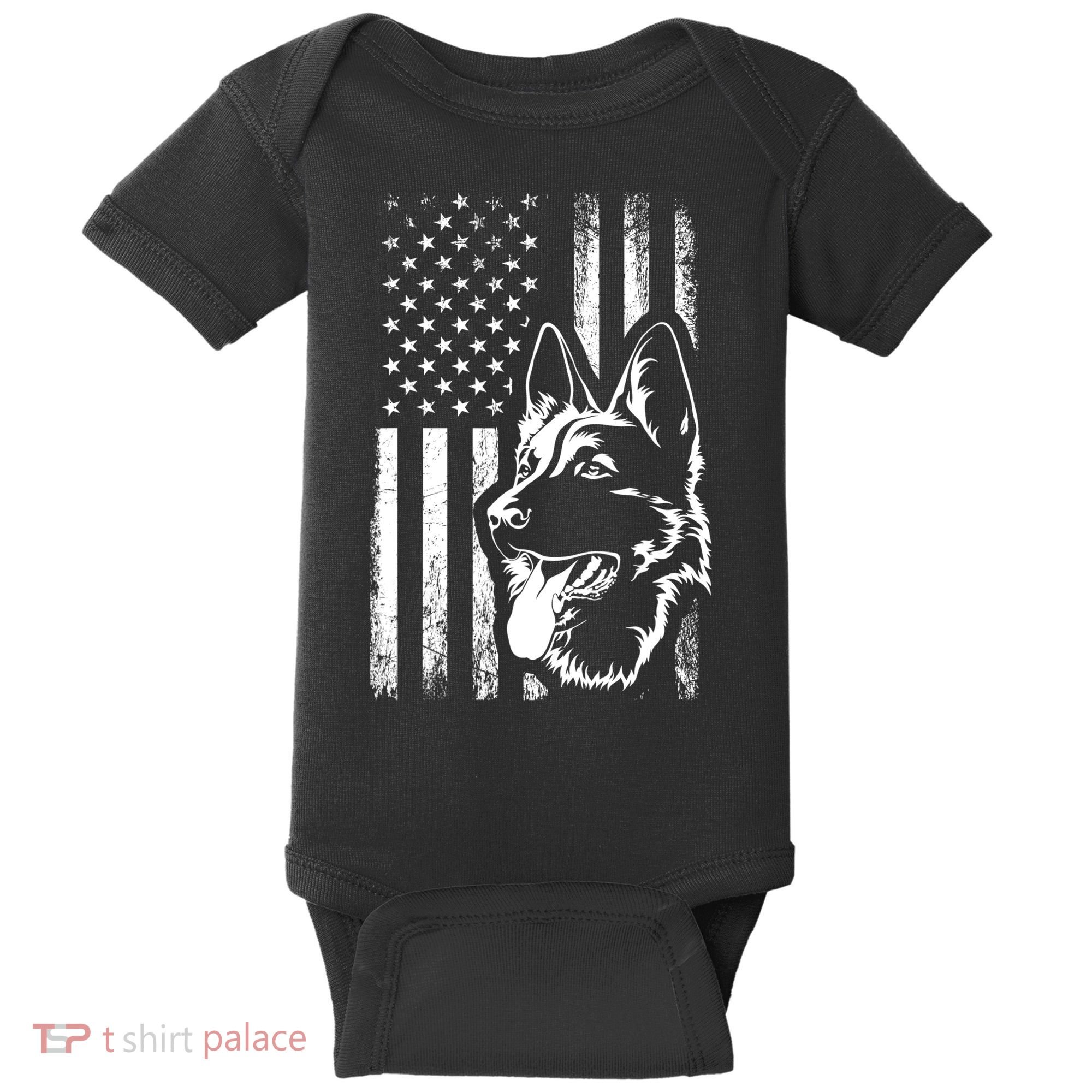 Patriotic German Shepherd AMERICAN FLAG Dog Lover Gift TShirt Baby Bodysuit
