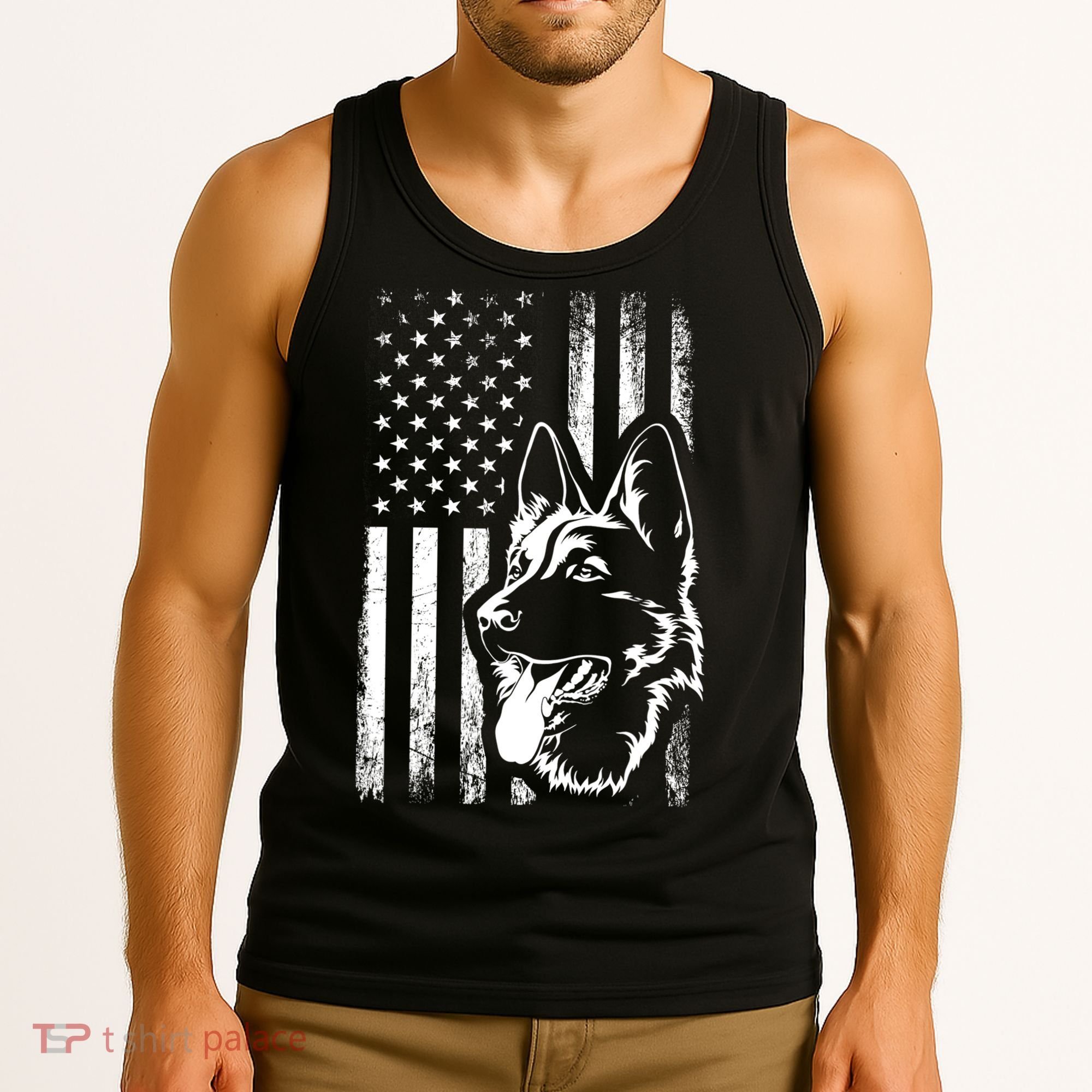 Patriotic German Shepherd AMERICAN FLAG Dog Lover Gift TShirt Tank Top
