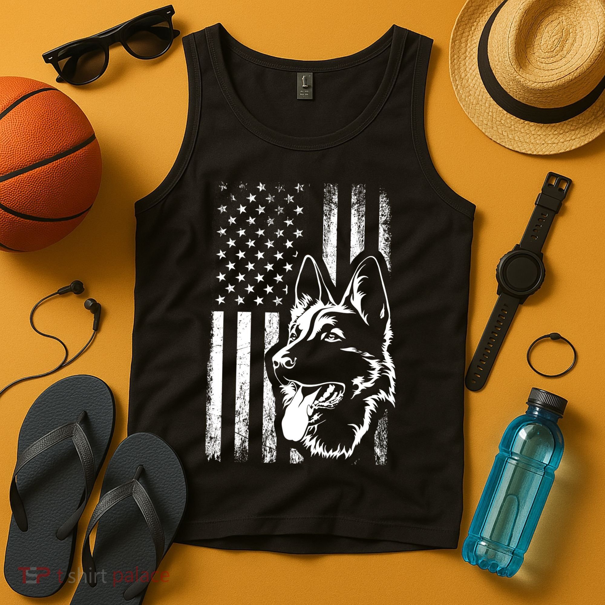 Patriotic German Shepherd AMERICAN FLAG Dog Lover Gift TShirt Tank Top