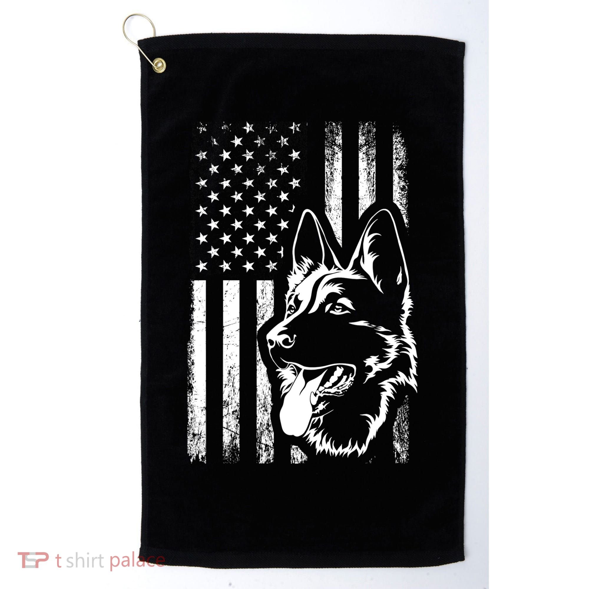 Patriotic German Shepherd AMERICAN FLAG Dog Lover Gift TShirt Golf Towel