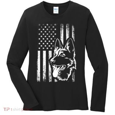 Patriotic German Shepherd AMERICAN FLAG Dog Lover Gift TShirt Women's Long Sleeve Shirt