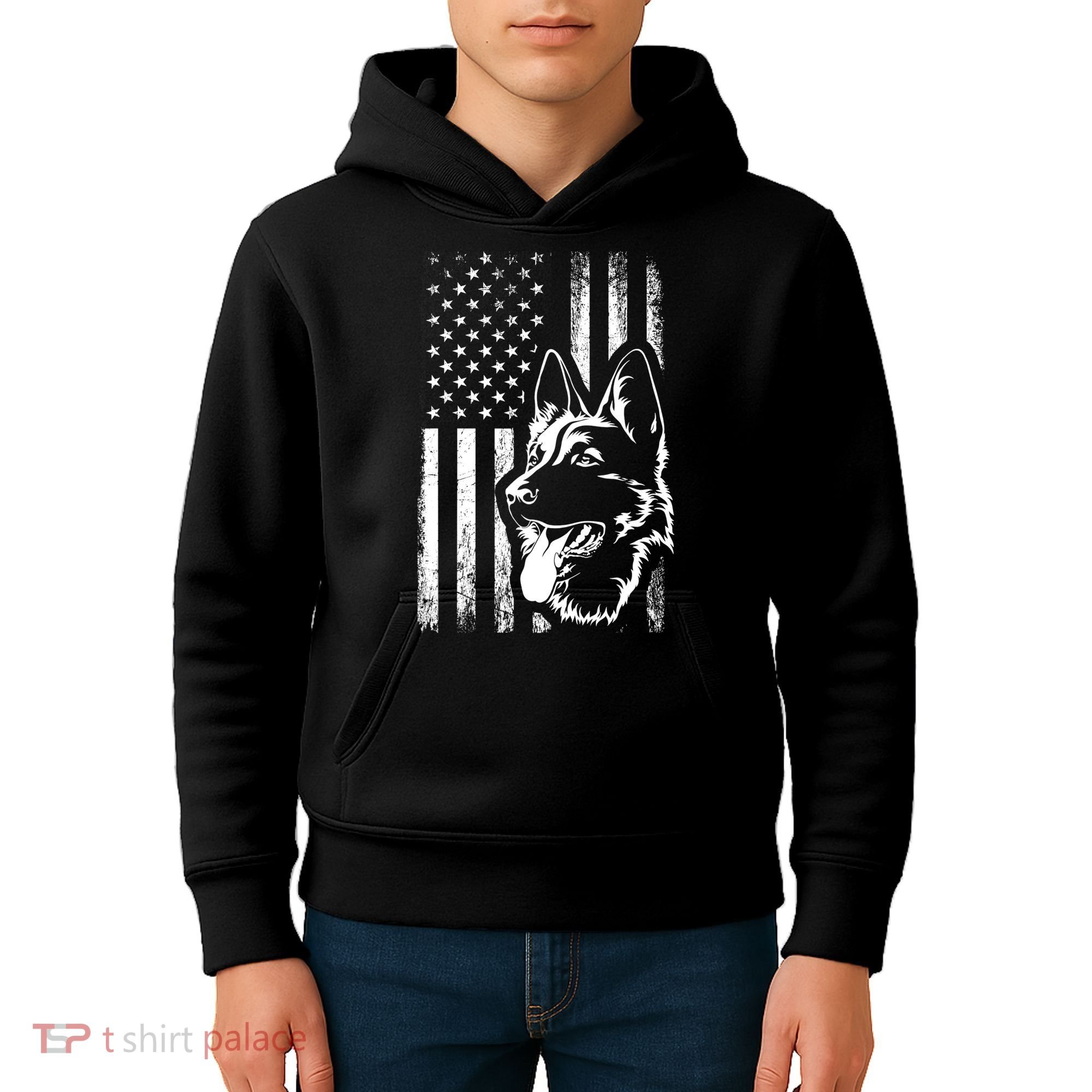 Patriotic German Shepherd AMERICAN FLAG Dog Lover Gift TShirt Kids Hoodie