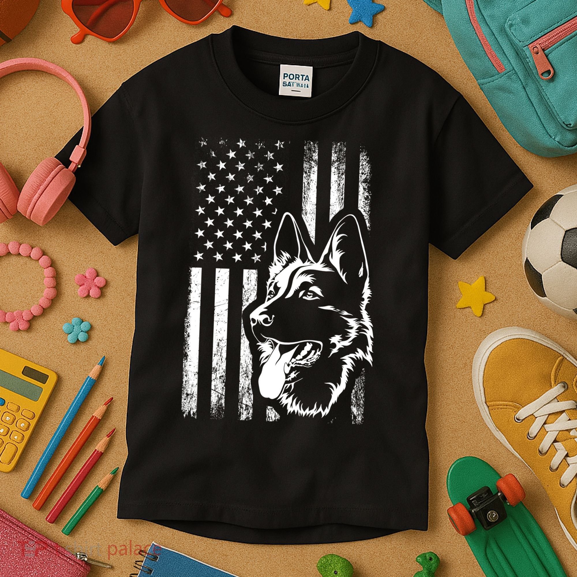 Patriotic German Shepherd AMERICAN FLAG Dog Lover Gift TShirt Kids T-Shirt