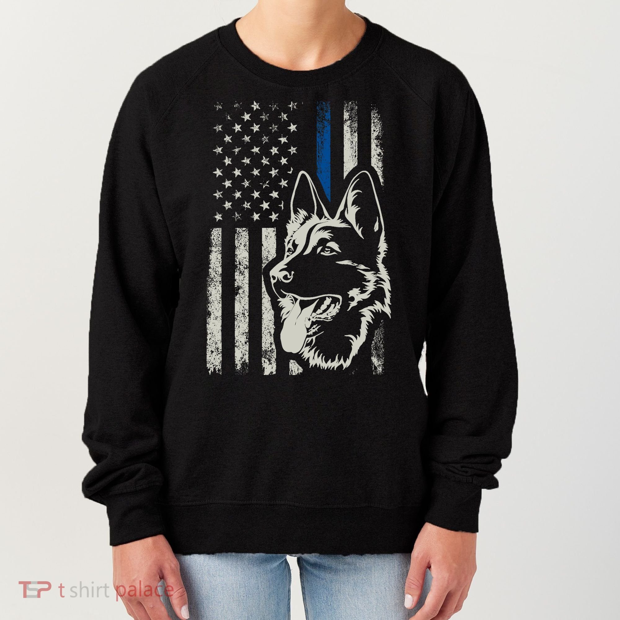 Patriotic German Shepherd K9 Unit Thin Blue Line Police Gift Women's Sweatshirt