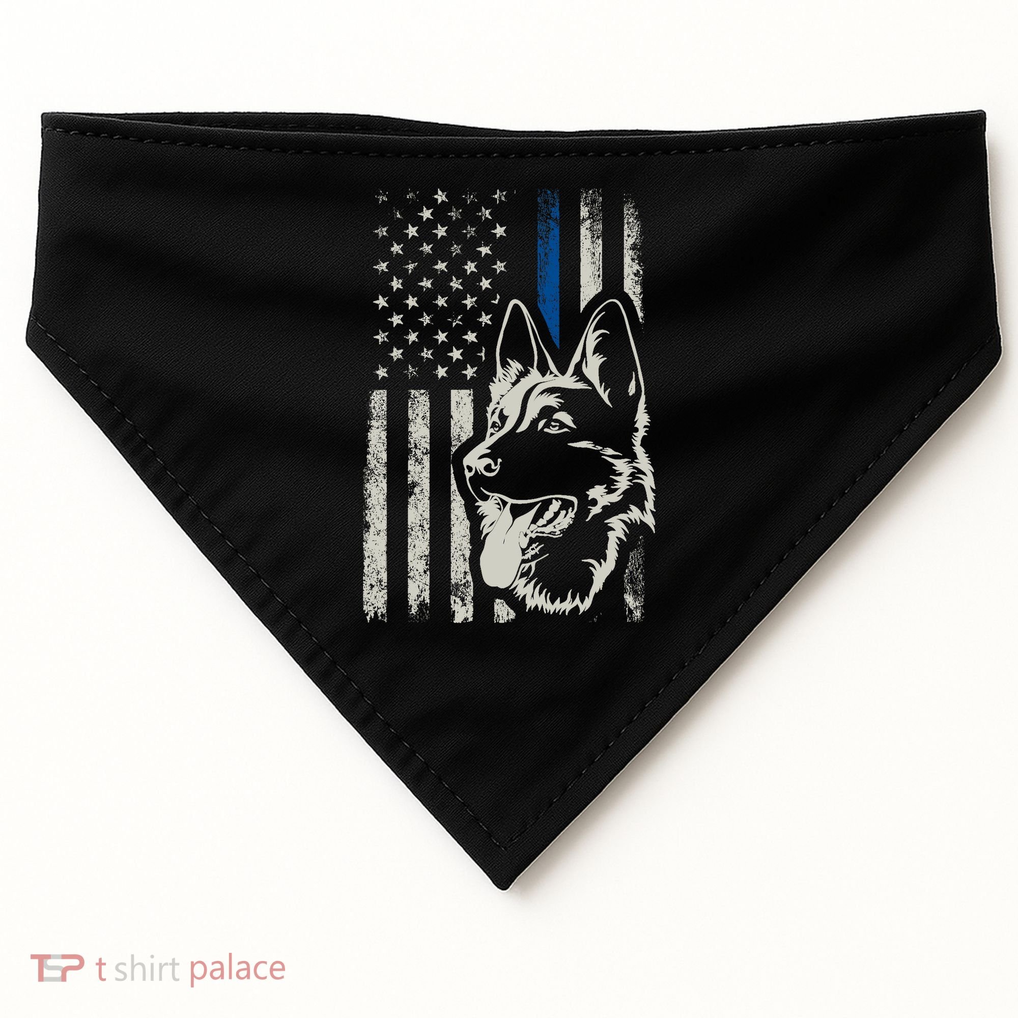 Patriotic German Shepherd K9 Unit Thin Blue Line Police Gift USA-Made Doggie Bandana