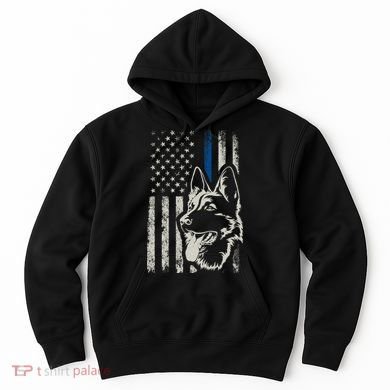 Patriotic German Shepherd K9 Unit Thin Blue Line Police Gift Hoodie