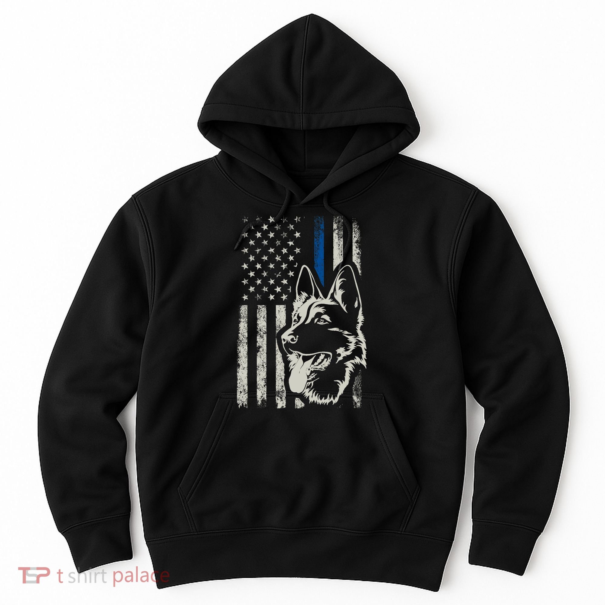 Patriotic German Shepherd K9 Unit Thin Blue Line Police Gift Hoodie