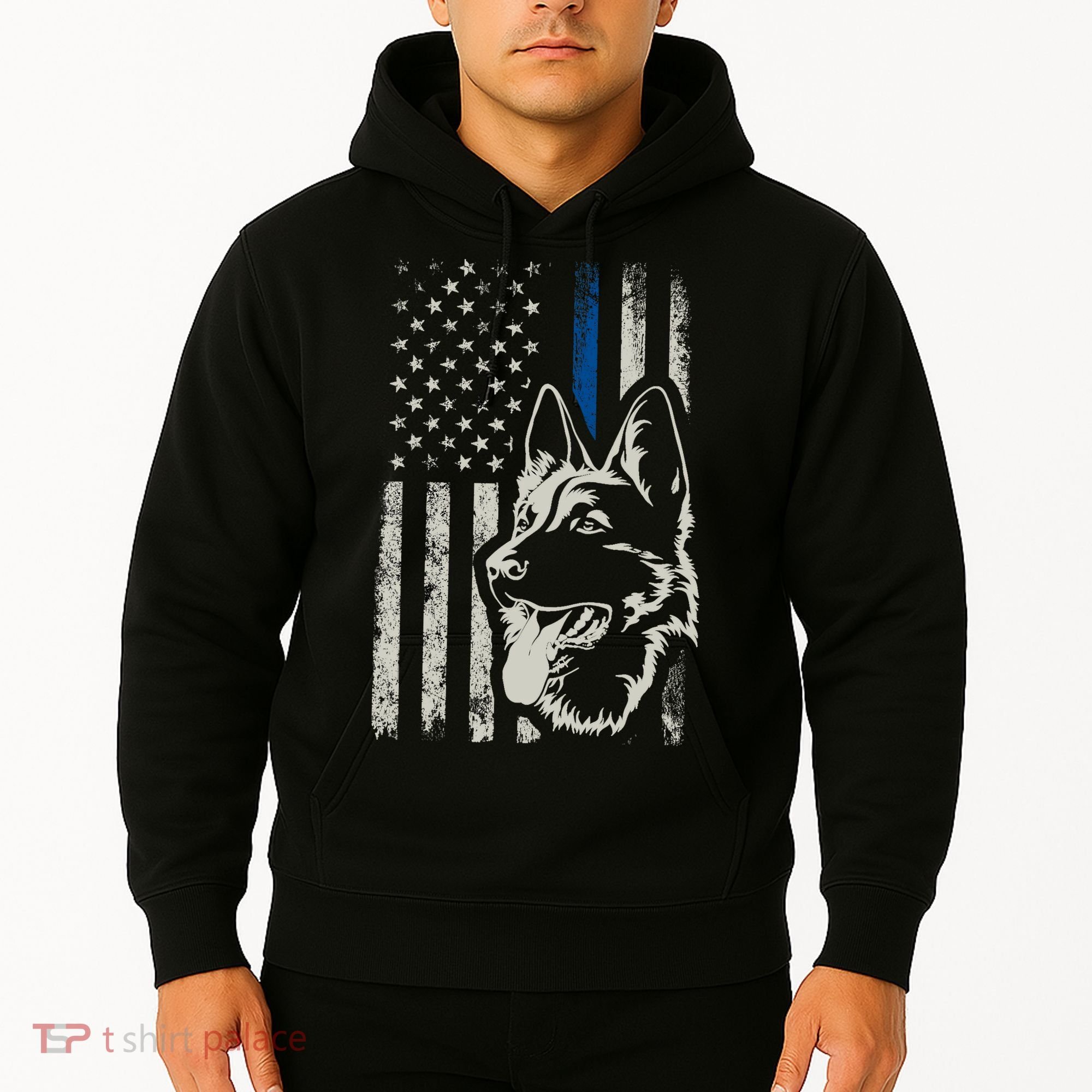 Patriotic German Shepherd K9 Unit Thin Blue Line Police Gift Hoodie
