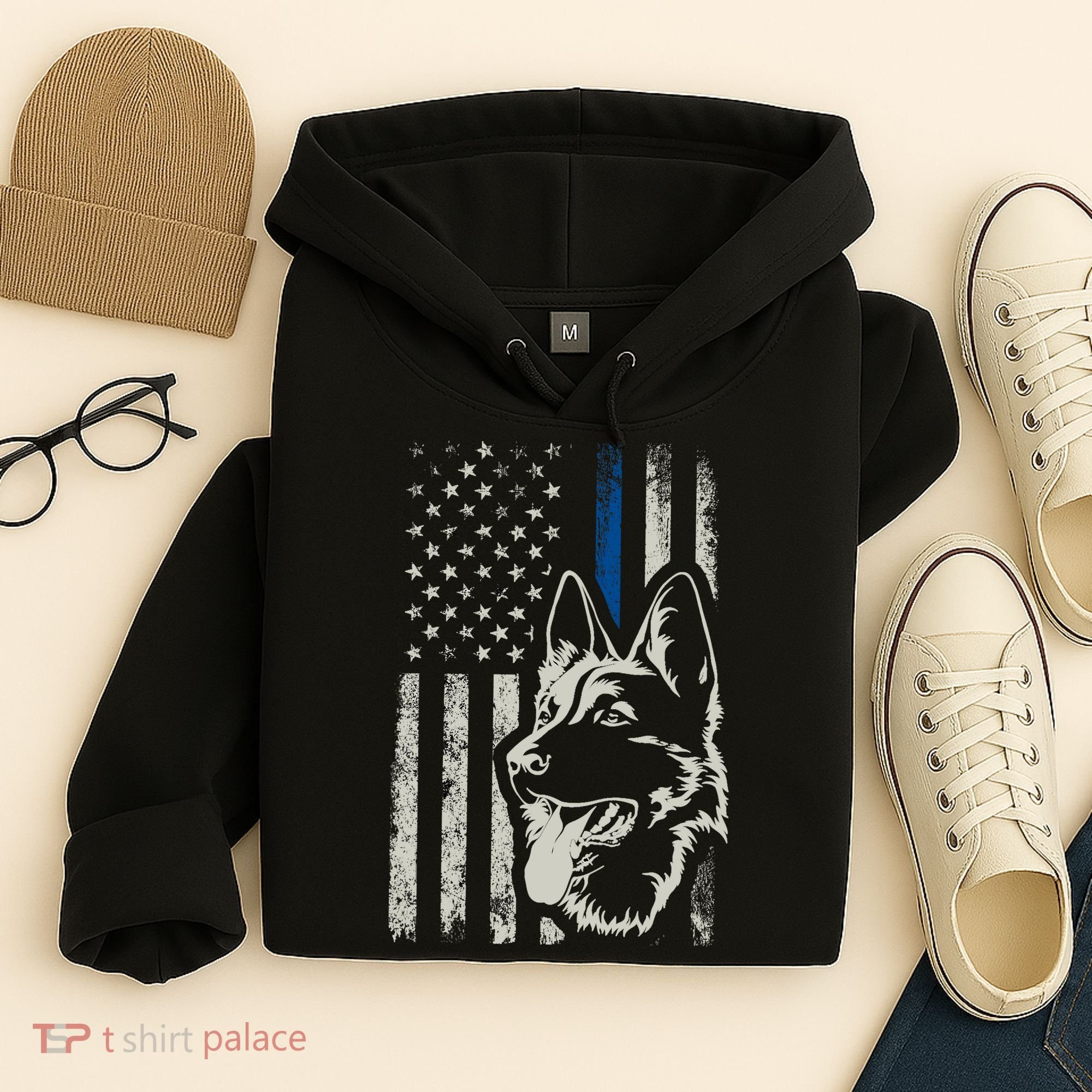Patriotic German Shepherd K9 Unit Thin Blue Line Police Gift Hoodie