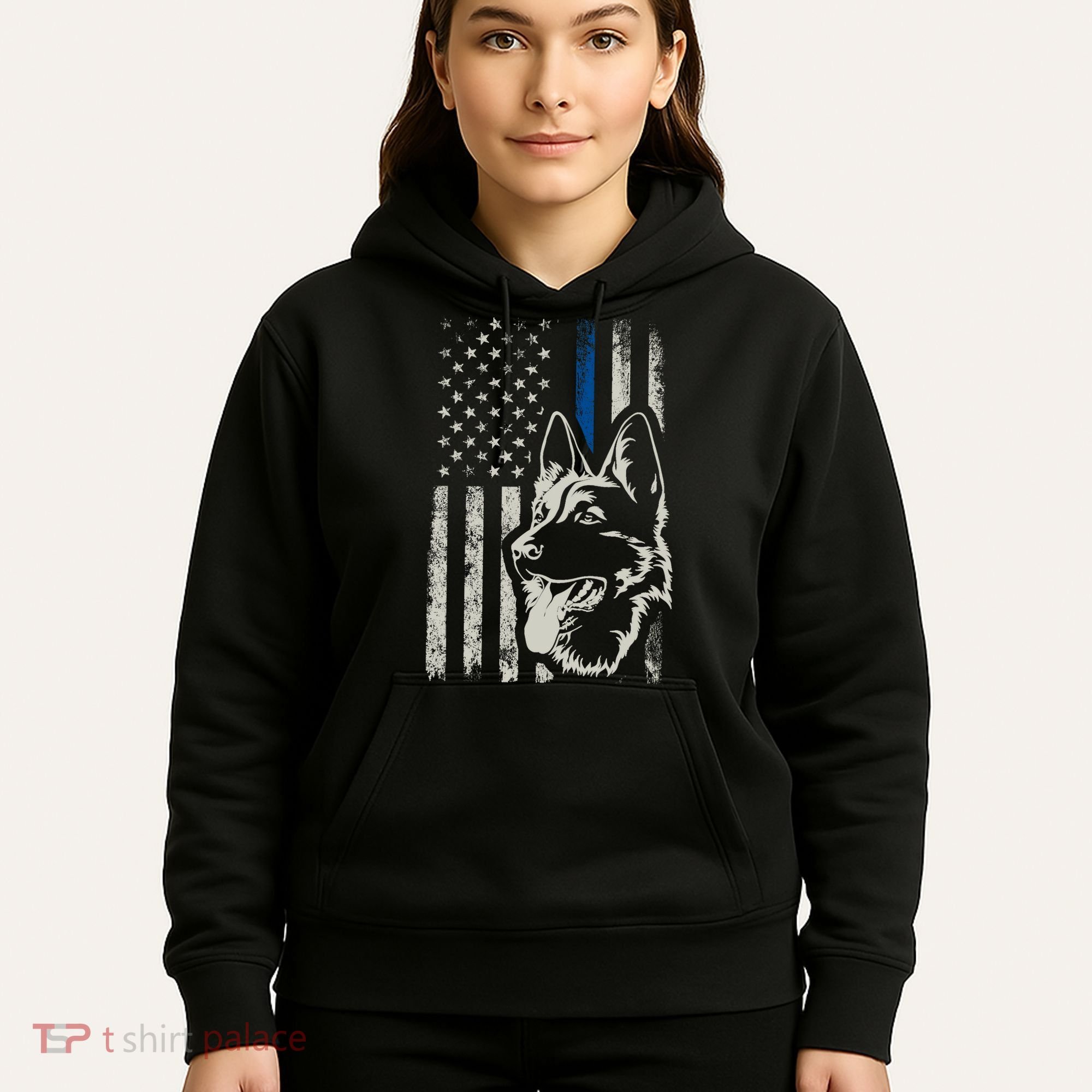 Patriotic German Shepherd K9 Unit Thin Blue Line Police Gift Hoodie