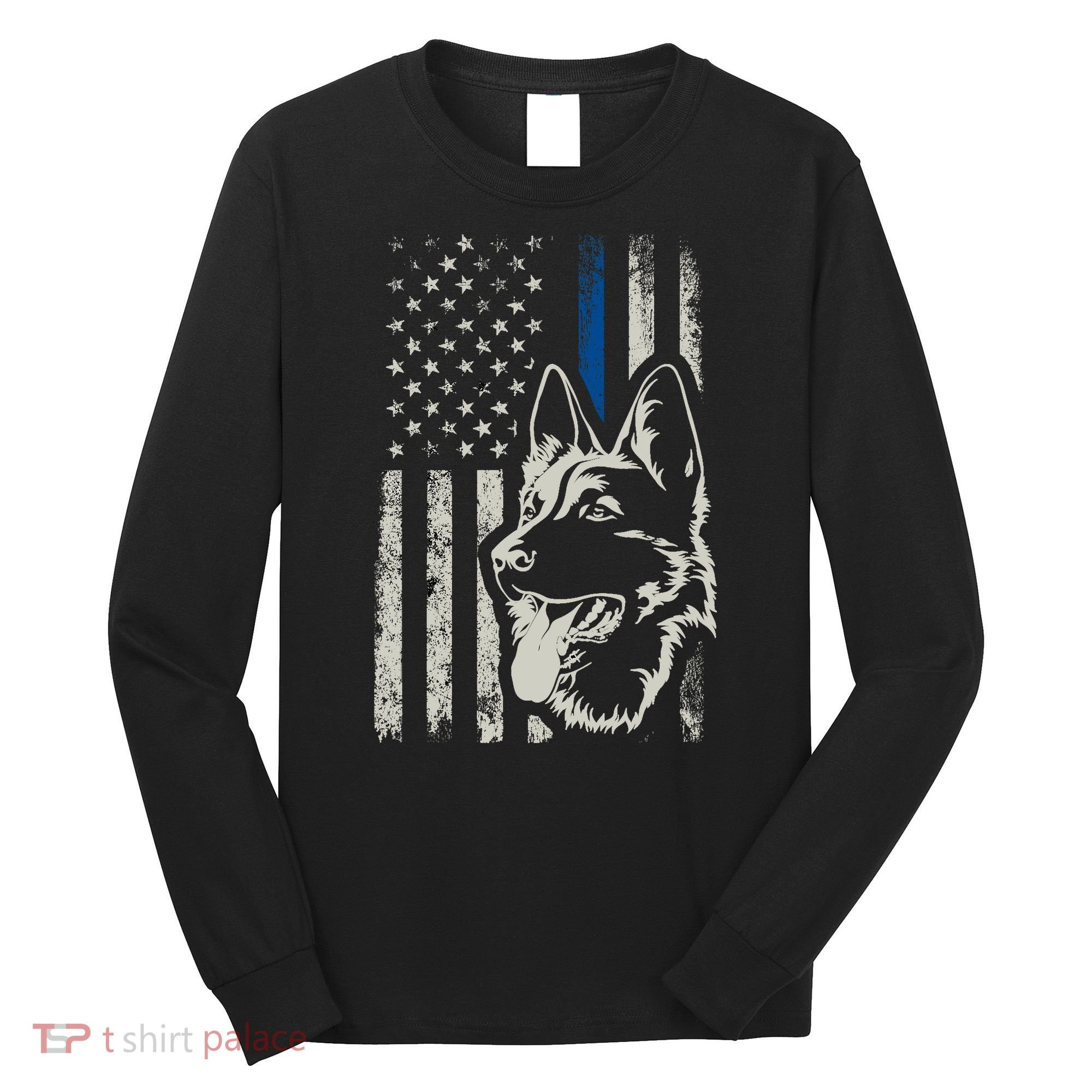Patriotic German Shepherd K9 Unit Thin Blue Line Police Gift Long Sleeve Shirt