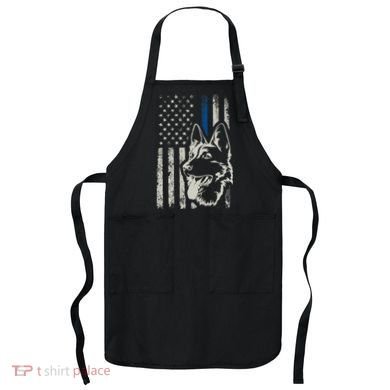 Patriotic German Shepherd K9 Unit Thin Blue Line Police Gift Apron