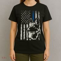 Patriotic German Shepherd K9 Unit Thin Blue Line Police Gift T-Shirt thumb 4