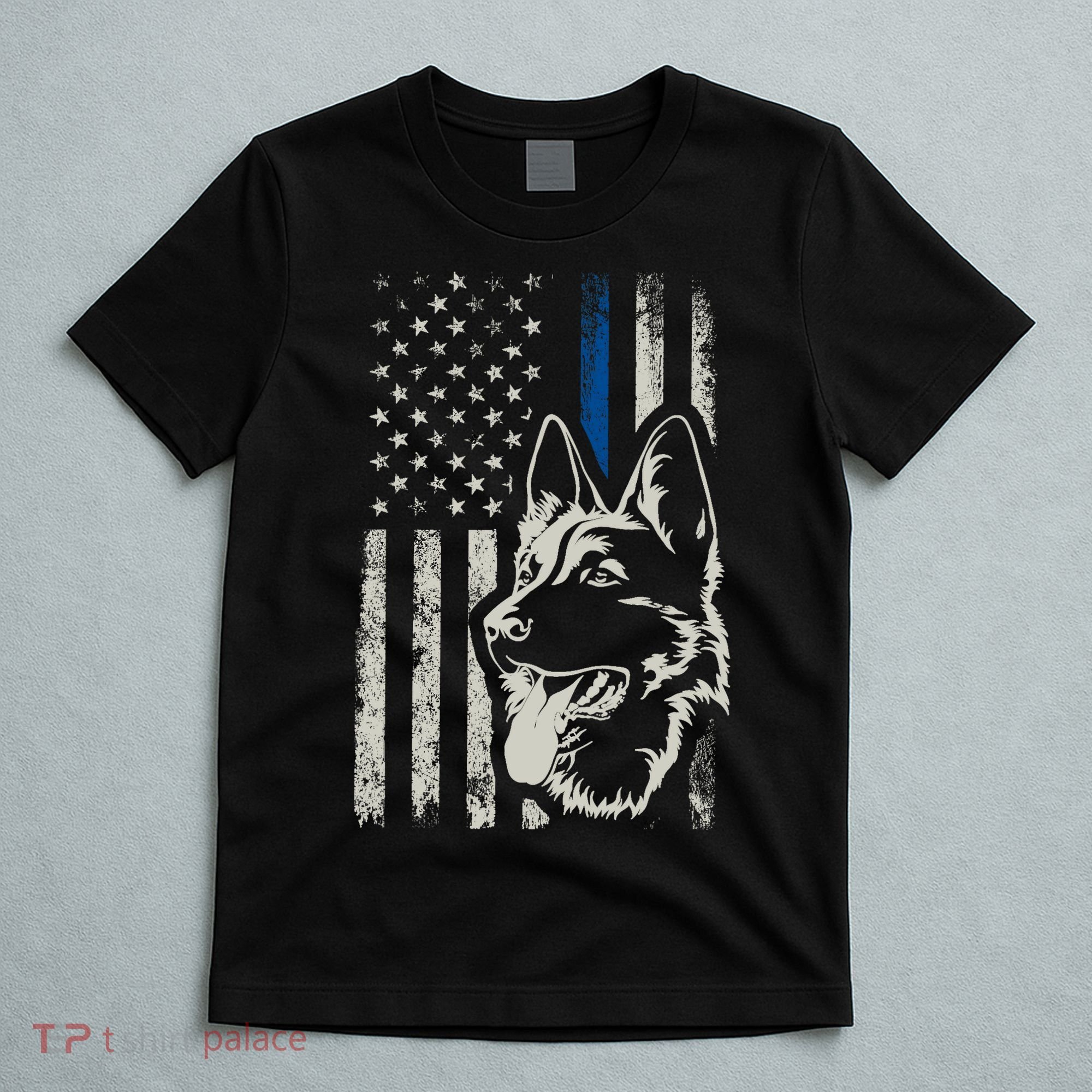 Patriotic German Shepherd K9 Unit Thin Blue Line Police Gift T-Shirt