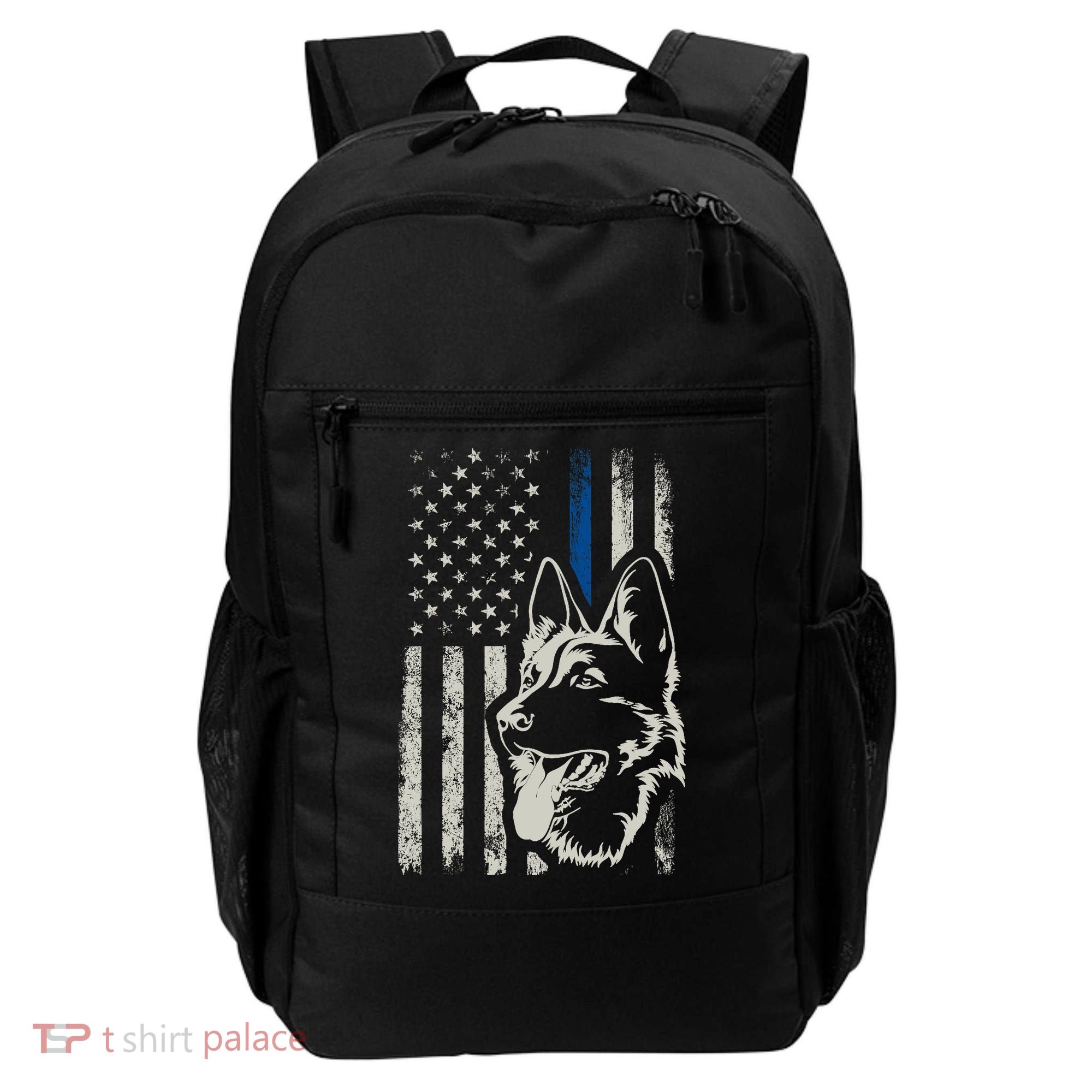 Patriotic German Shepherd K9 Unit Thin Blue Line Police Gift Backpack
