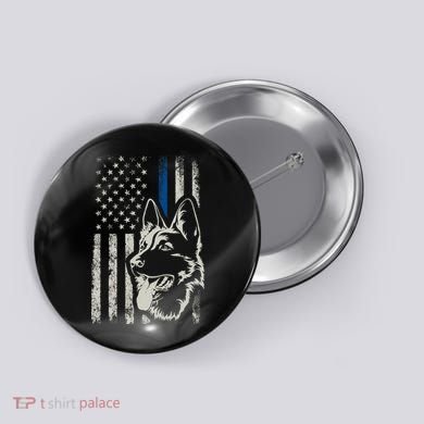 Patriotic German Shepherd K9 Unit Thin Blue Line Police Gift Button
